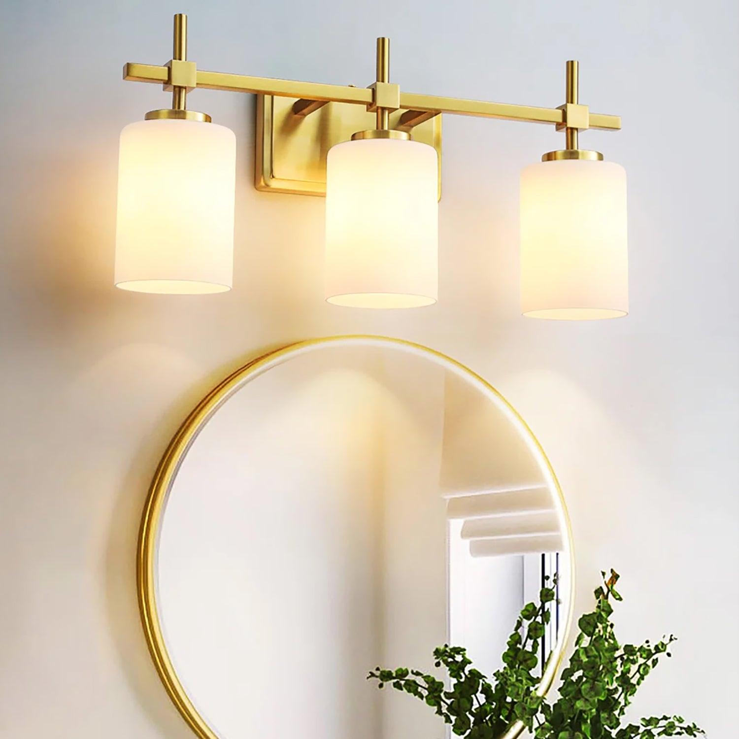 Jasper Gold Modern Frosted Glass 3-Light Bathroom Vanity Light