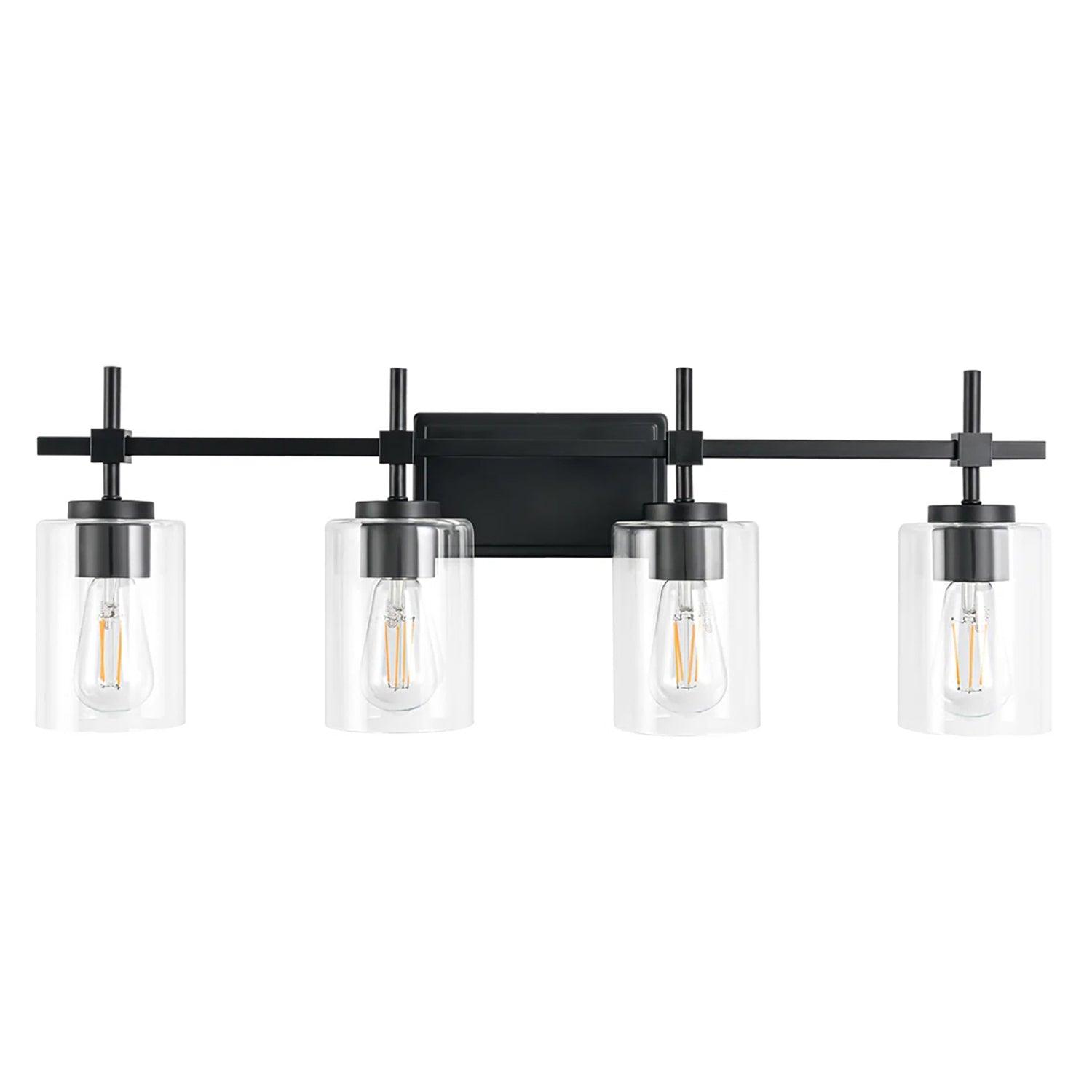Lámpara de baño lineal moderna Jasper de 4 luces de vidrio transparente para tocador