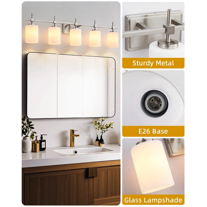 Jasper Modern Frosted Glass 5-Light Bathroom Linear Vanity Light