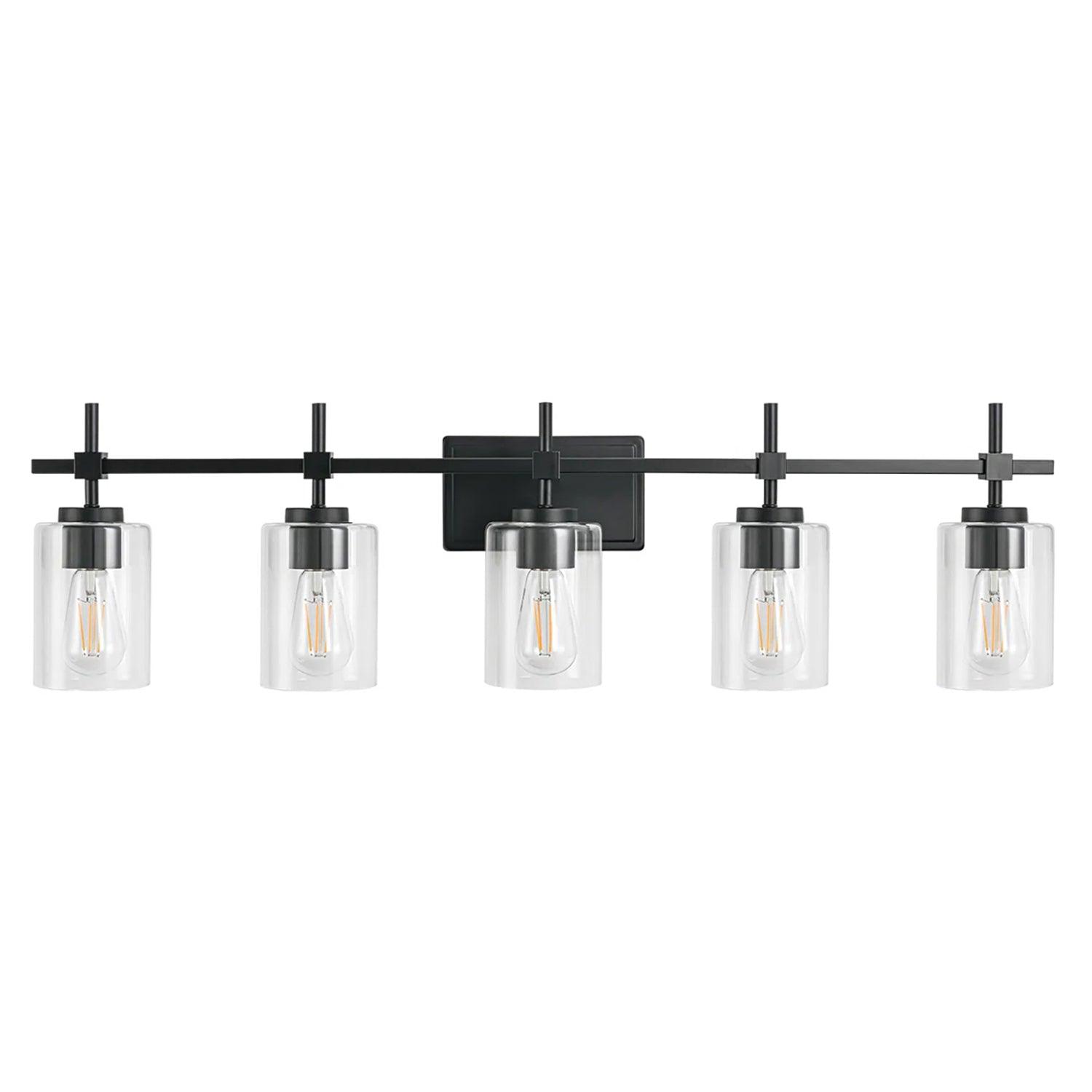 Jasper Modern Brushed Nickel & Black Clear Glass 5-Light Bathroom Linear Vanity Light