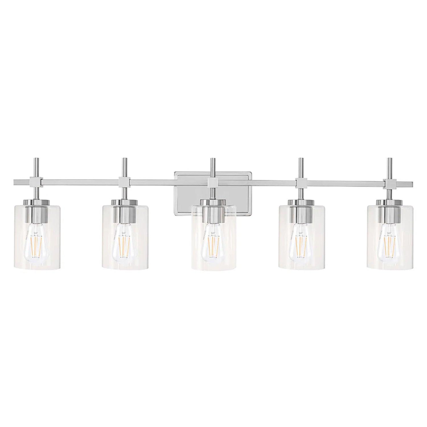 Jasper Modern Brushed Nickel & Black Clear Glass 5-Light Bathroom Linear Vanity Light