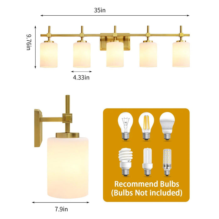 Jasper Modern Frosted Glass 5-Light Bathroom Linear Vanity Light