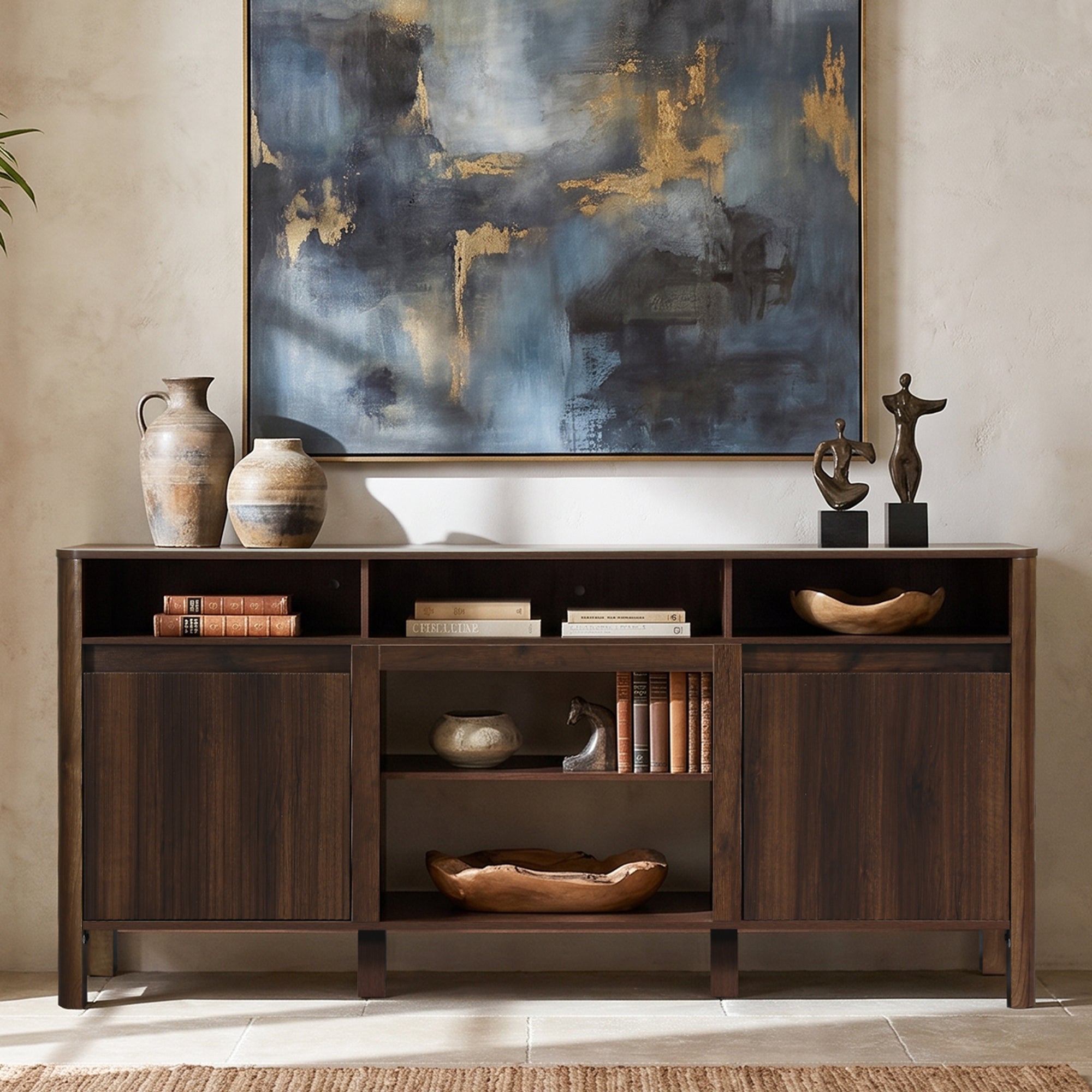 68 Inch Entertainment Center TV Stand with Storage Cabinets & Optional 24 Inch Electric Fireplace