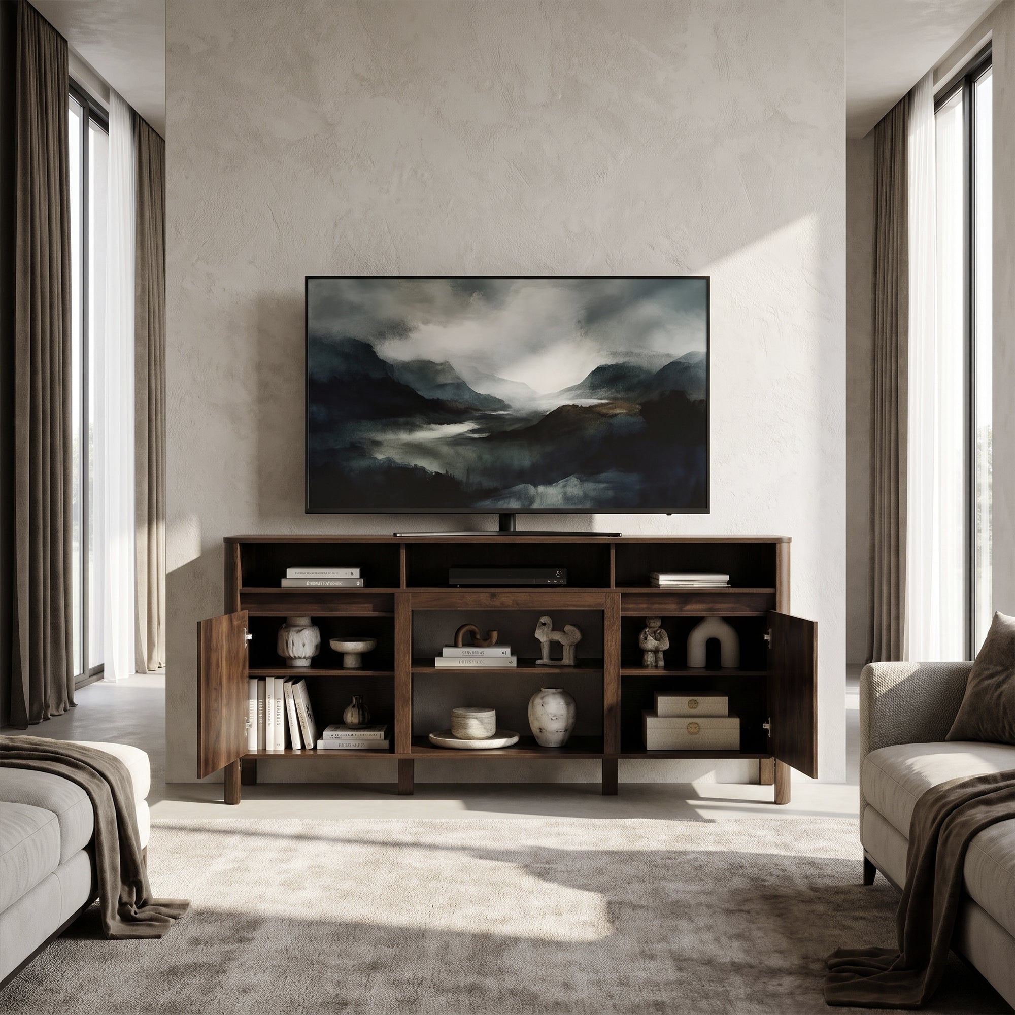 68 Inch Entertainment Center TV Stand with Storage Cabinets & Optional 24 Inch Electric Fireplace