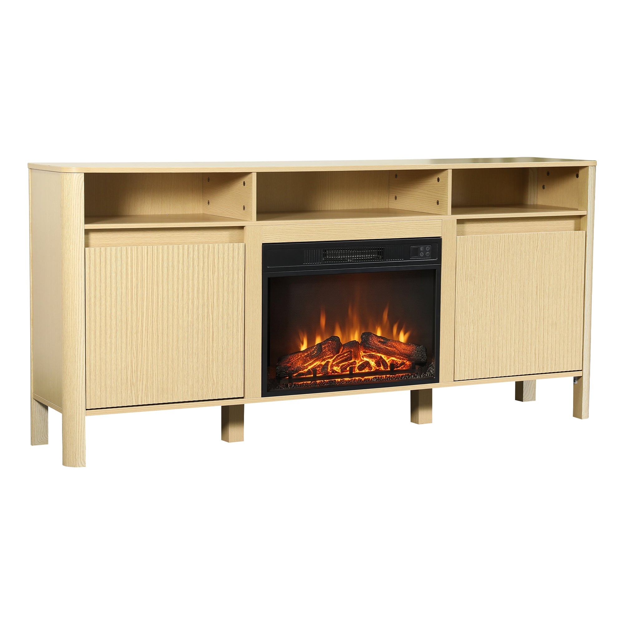 68 Inch Entertainment Center TV Stand with Storage Cabinets & Optional 24 Inch Electric Fireplace
