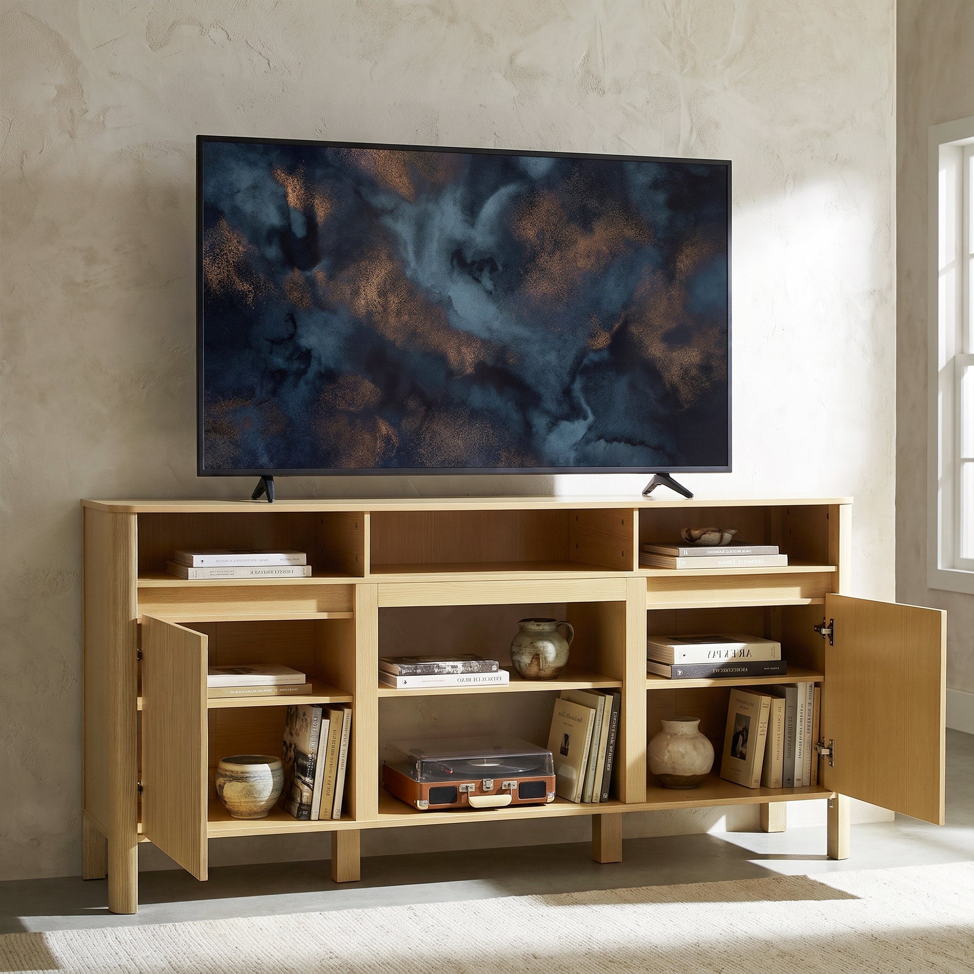 68 Inch Entertainment Center TV Stand with Storage Cabinets & Optional 24 Inch Electric Fireplace