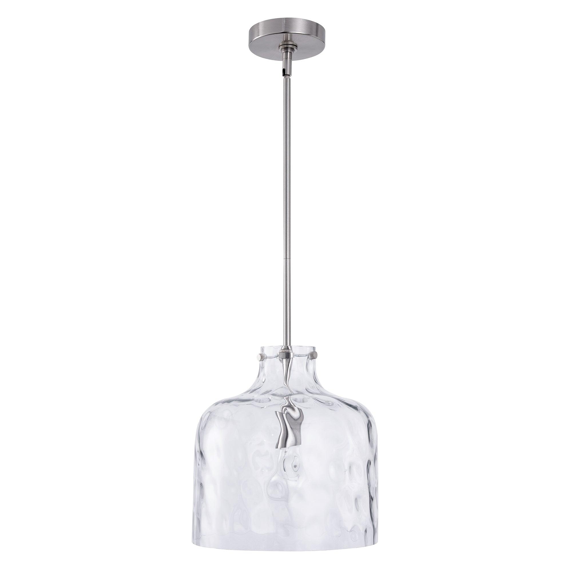 Kara Farmhouse 1-Light Textured Glass Nickel Island Pendant Light