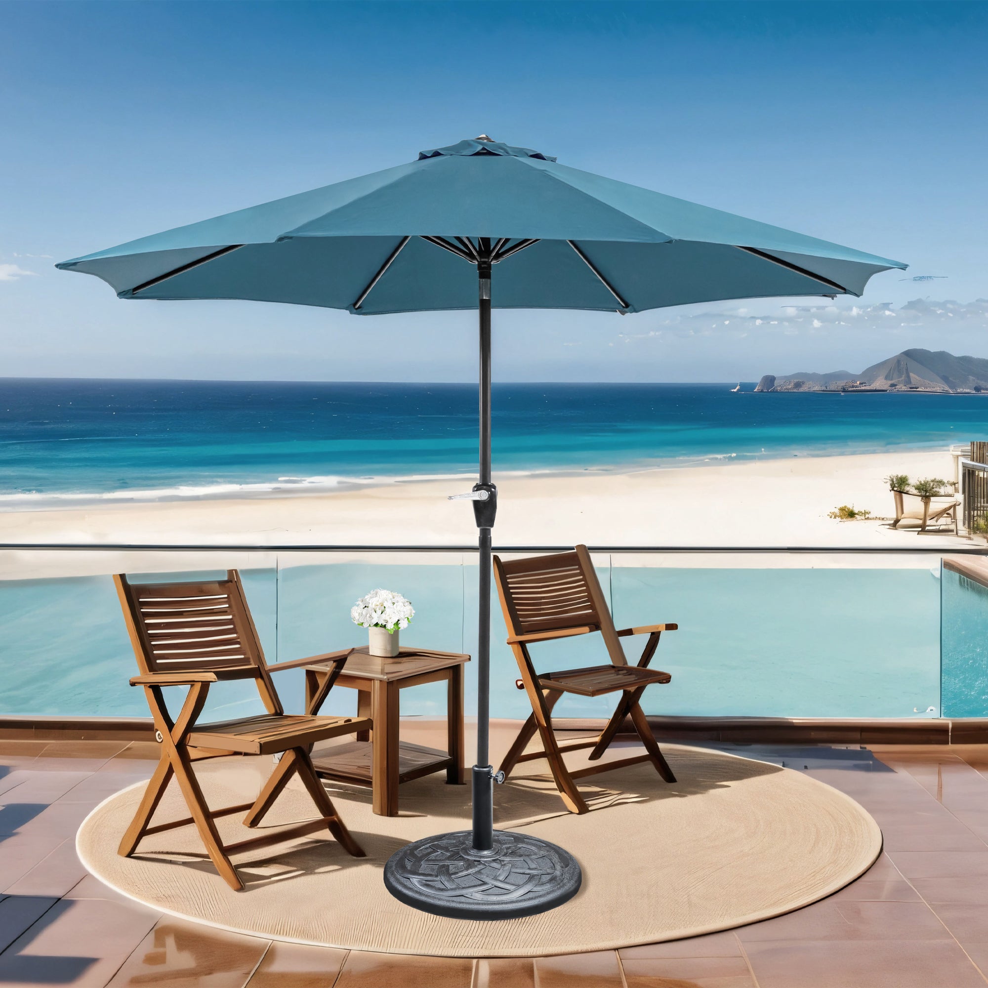 Soli 9' Outdoor Patio Umbrella with Auto Tilt and 21" Round Base