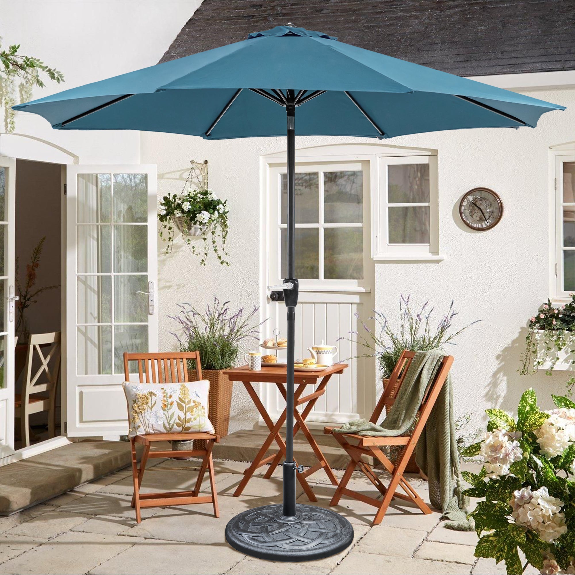 Soli 9' Outdoor Patio Umbrella with Auto Tilt and 21" Round Base