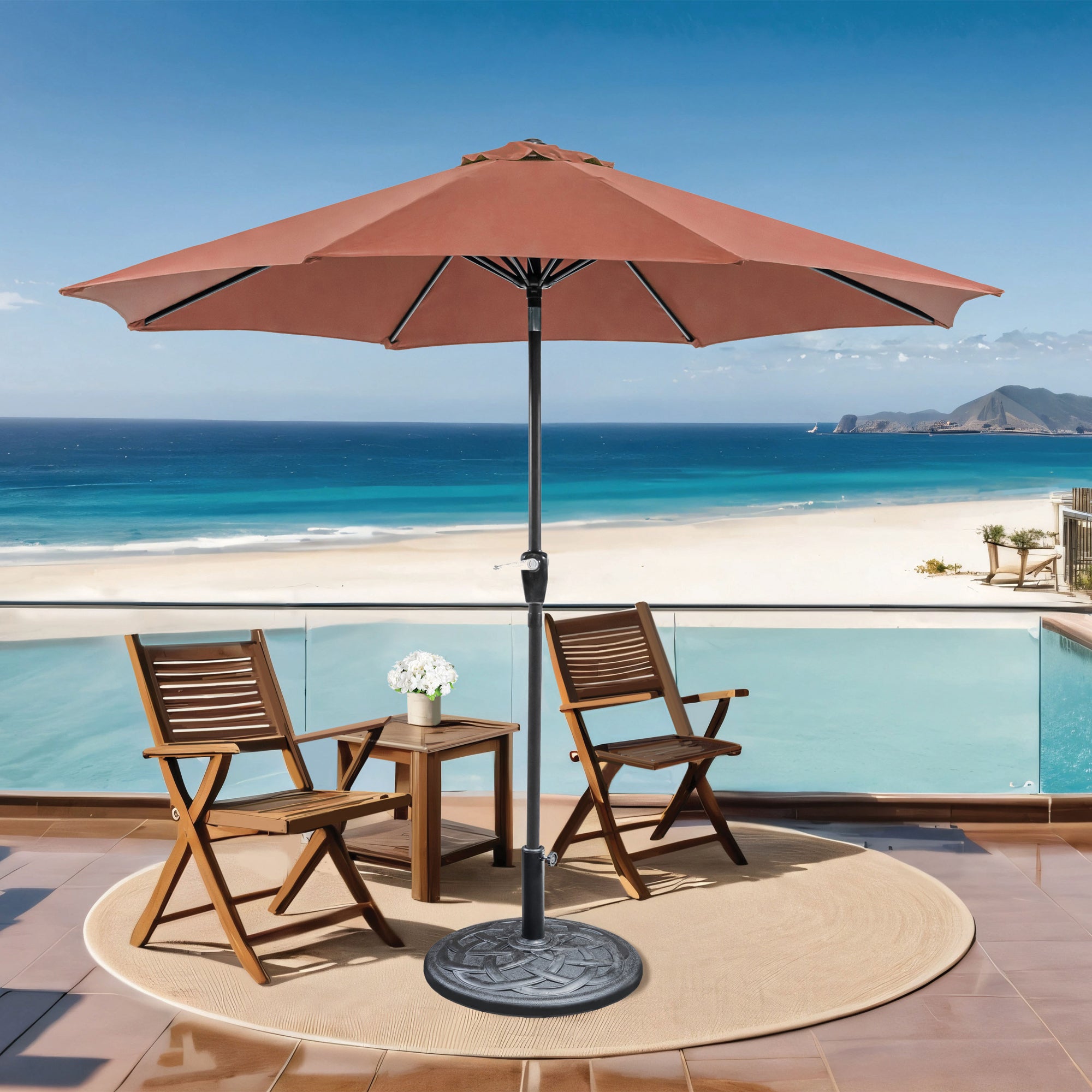 Soli 9' Outdoor Patio Umbrella with Auto Tilt and 21" Round Base