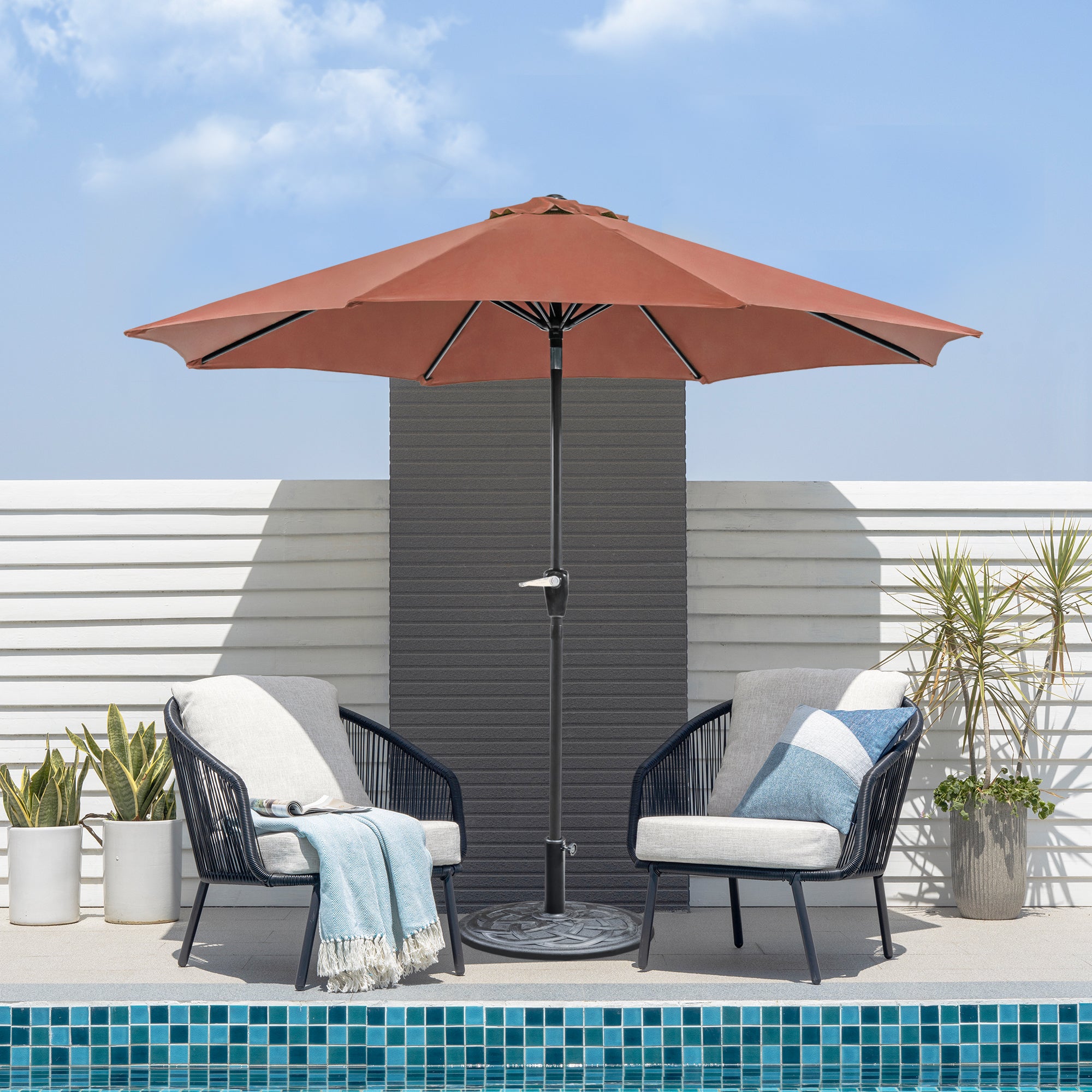 Soli 9' Outdoor Patio Umbrella with Auto Tilt and 21" Round Base
