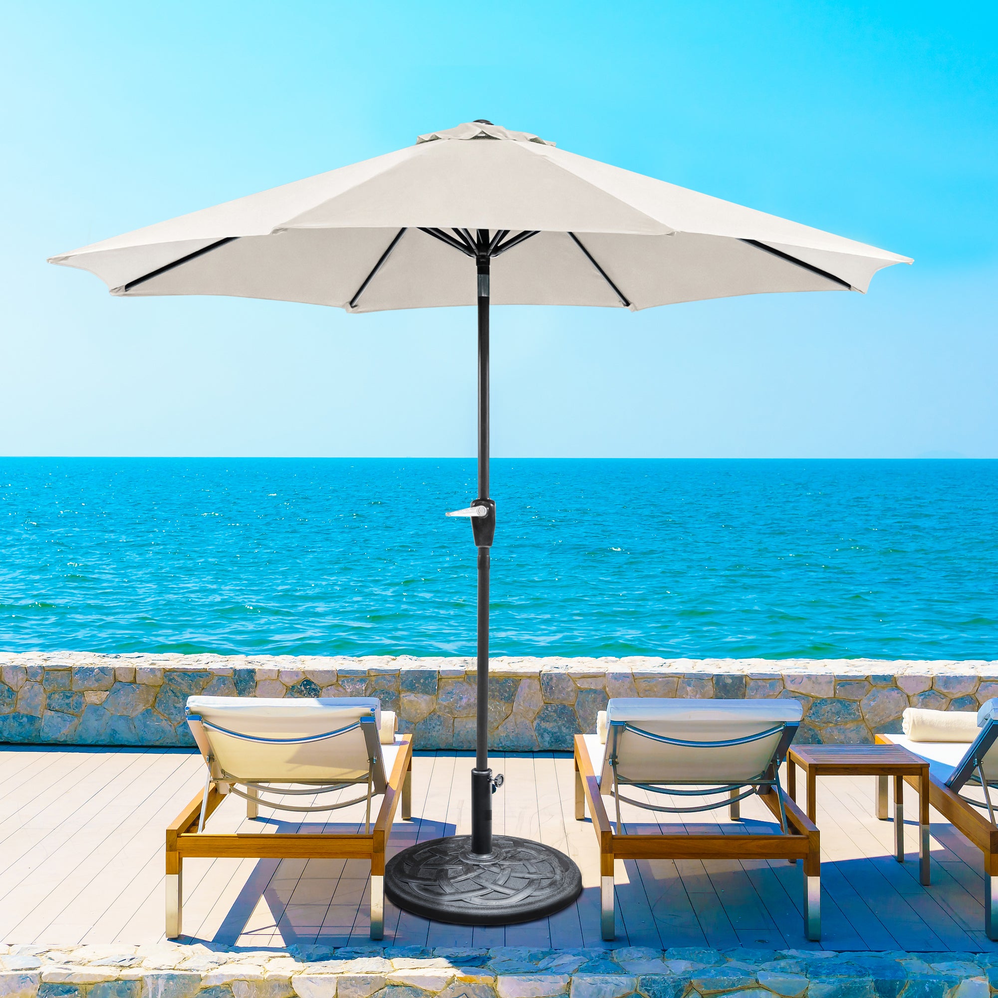 Soli 9' Outdoor Patio Umbrella with Auto Tilt and 21" Round Base