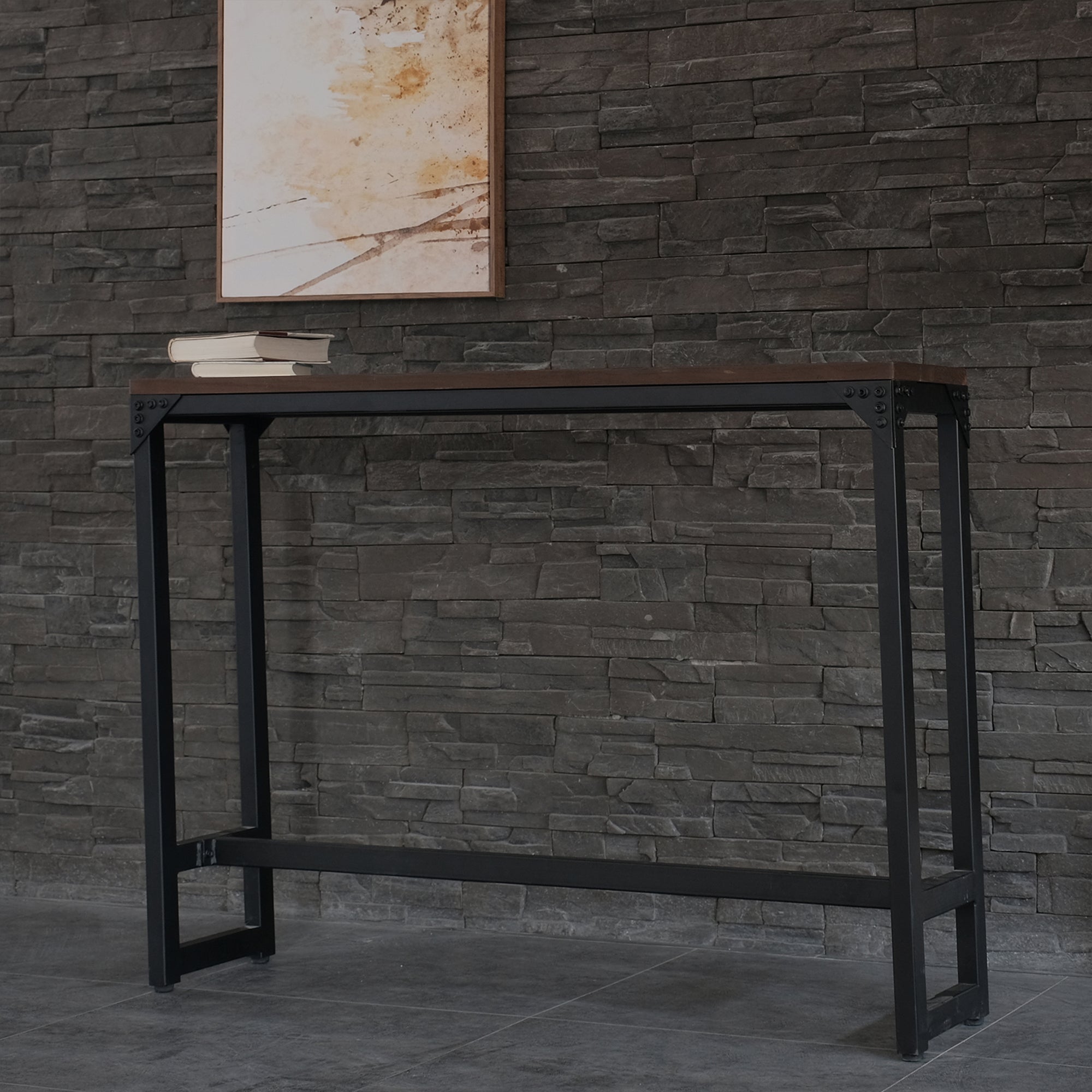 55"W Minimalist Logan Solid Wood and Metal Console Table