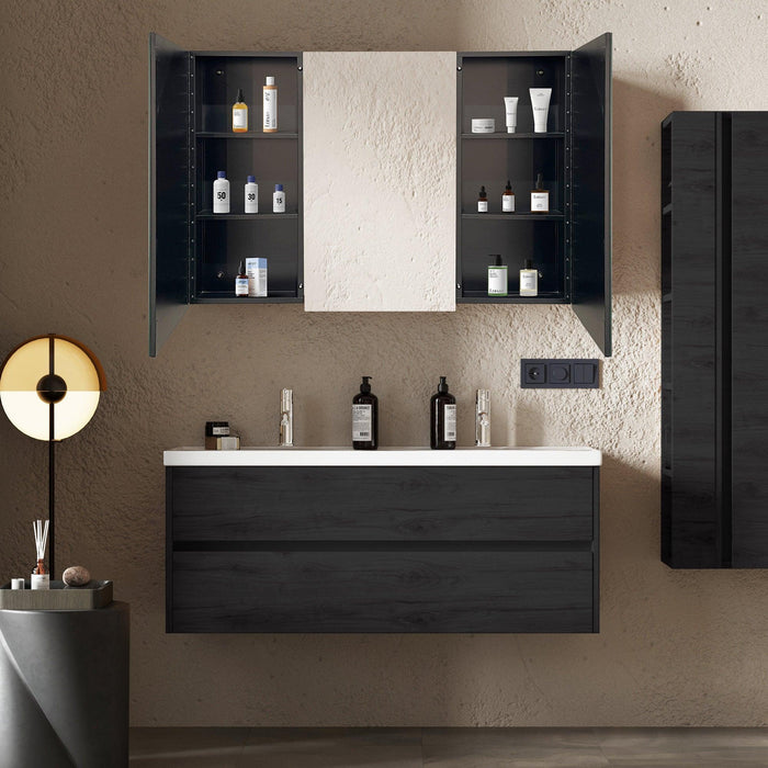 Botiquín de 39 x 28 pulgadas, gabinete de hierro negro para baño con espejo de montaje en pared