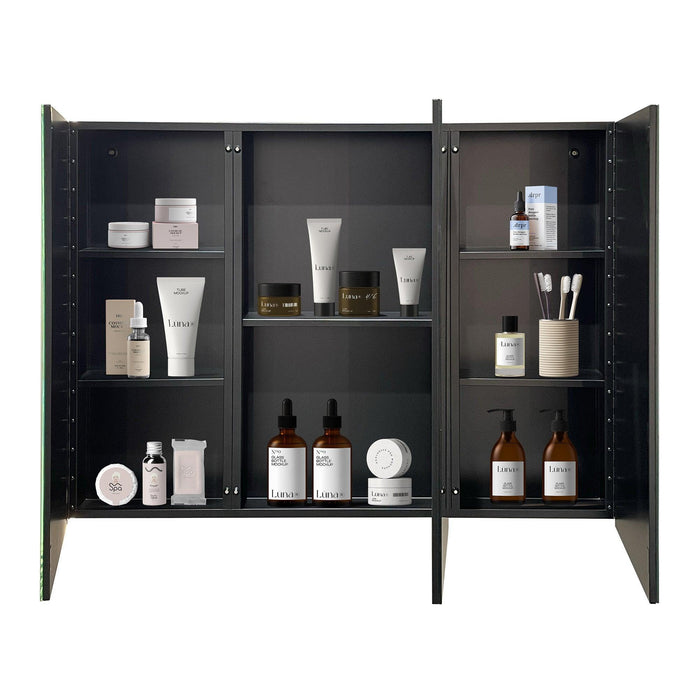 Botiquín de 39 x 28 pulgadas, gabinete de hierro negro para baño con espejo de montaje en pared