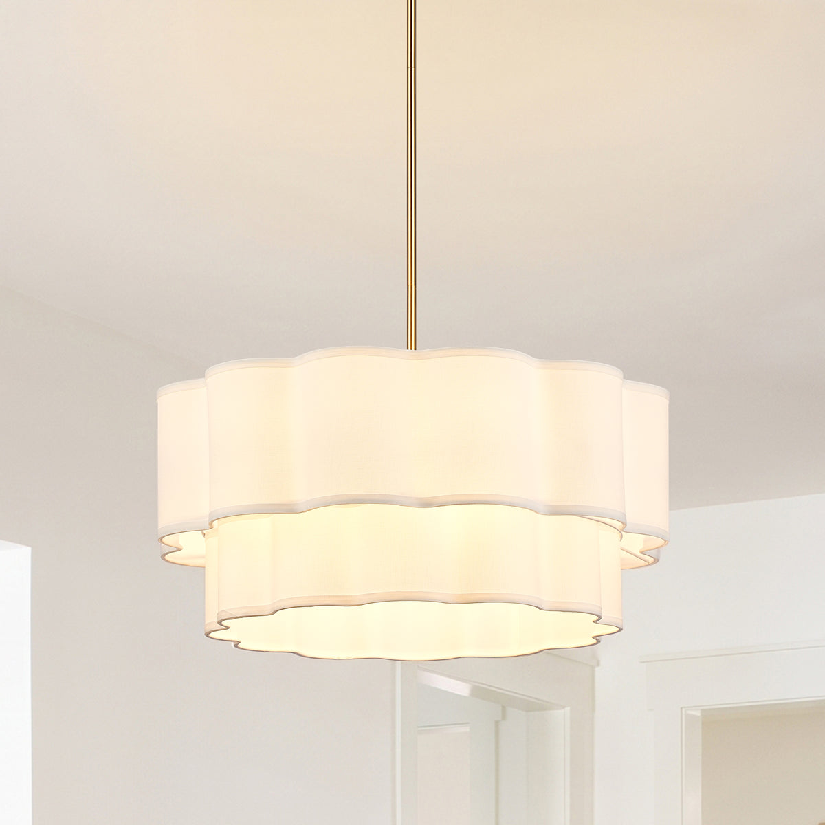Hulda 6-Light Brushed Brass Chandelier with Layered Linen Shade