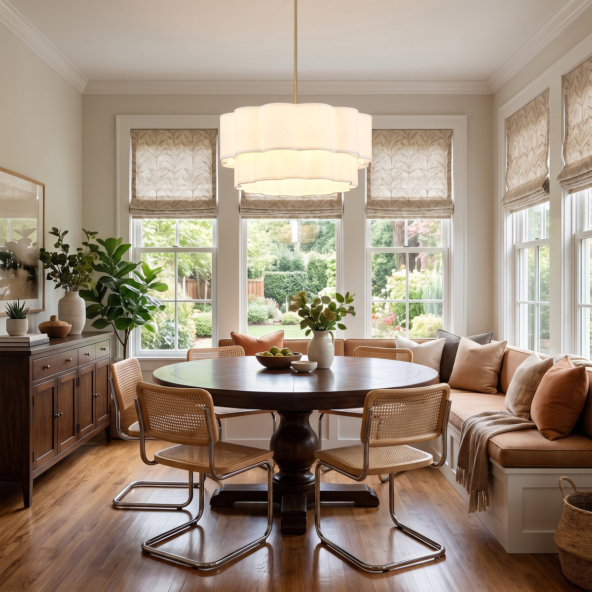 Hulda 6-Light Brushed Brass Chandelier with Layered Linen Shade