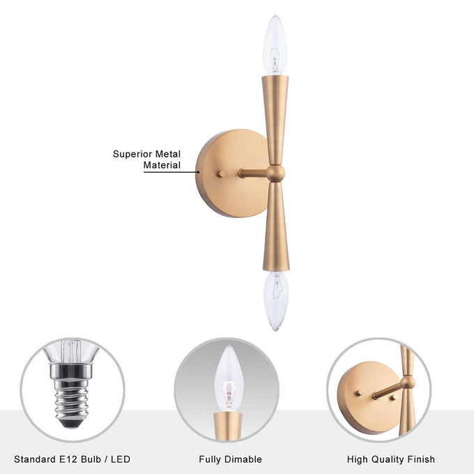 Mizu Mid-Century Modern Gold 2-Light Wall Sconce Light