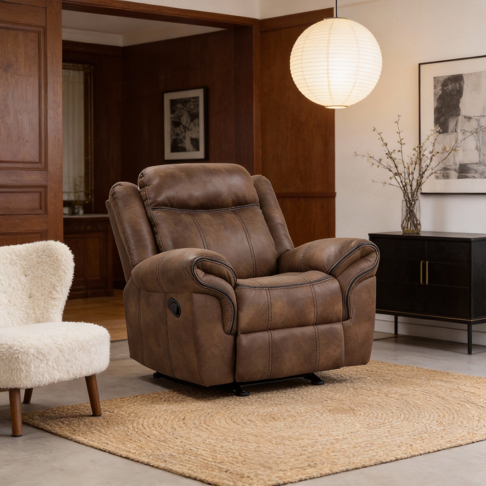 Agata 41 Inch Leatherette Glider Recliner Chair with Pillow Arms