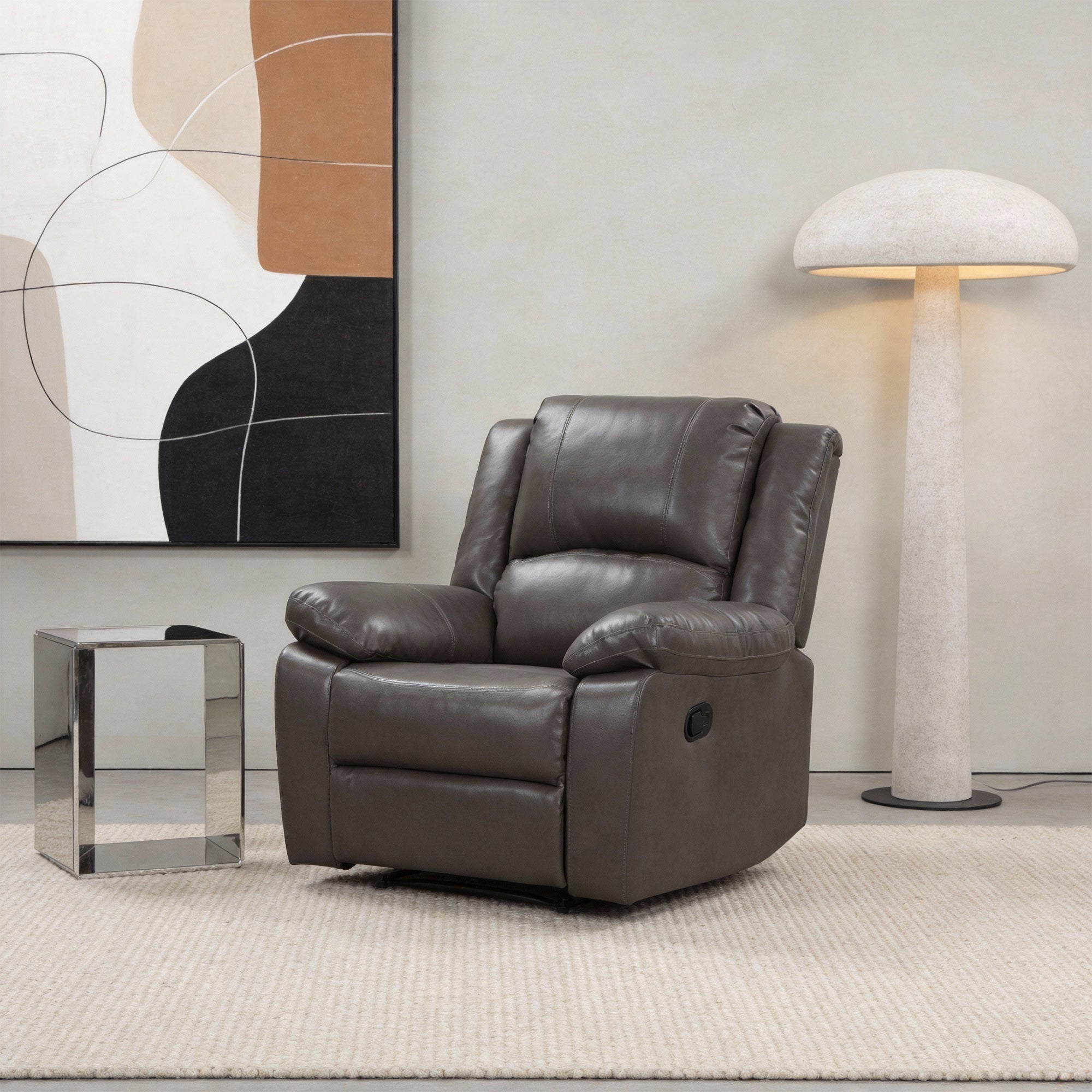 37 Inch Breathable Leather Glider Recliner with Pillow Top Arms