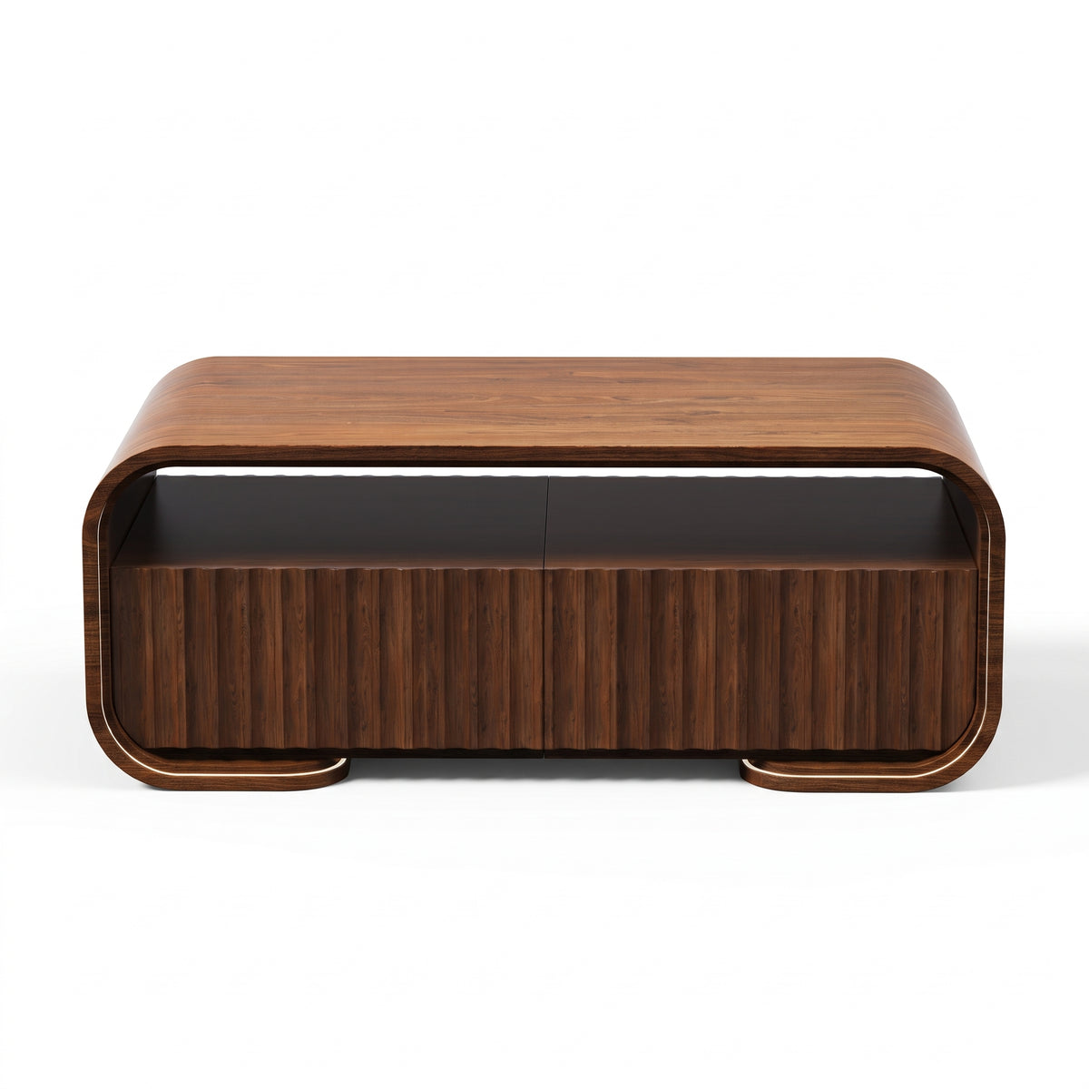 Modern Walnut TV Stand & Coffee Table with Color-Changing LED Lights, Optional 36-Inch Electric Fireplace