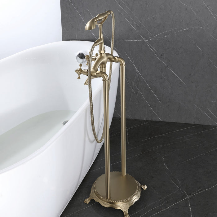 Freestanding Bathtub Faucet 3-handle Floor Mounted Swivel 2-Function Bathtub Faucet with Handshower, Black and Golden