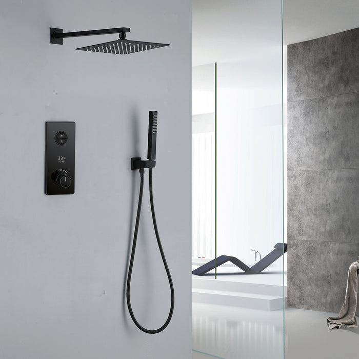 Modern Black Digital Display Thermostatic Two-function Shower System with 1.59GPM