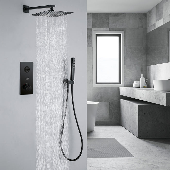 Modern Black Digital Display Thermostatic Two-function Shower System with 1.59GPM