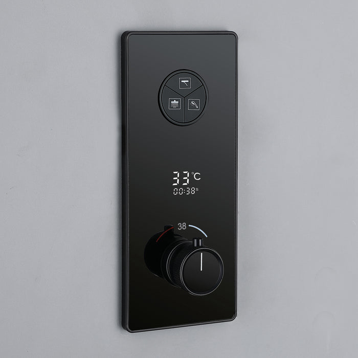 Matte Black Smart Digital Display Panel Thermostatic Shower System Button 3-Function Bathroom Shower with Rain Shower Faucet and Hand Shower Set
