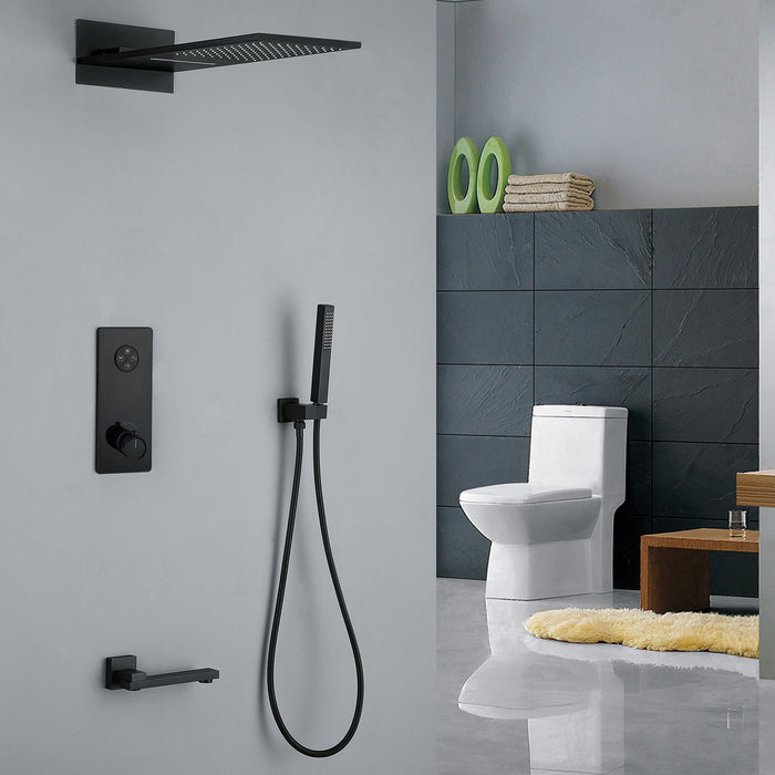 Matte Black Smart Digital Display Panel Thermostatic Shower System Button 4-Function Bathroom Shower with Rain Shower Faucet and Hand Shower Set