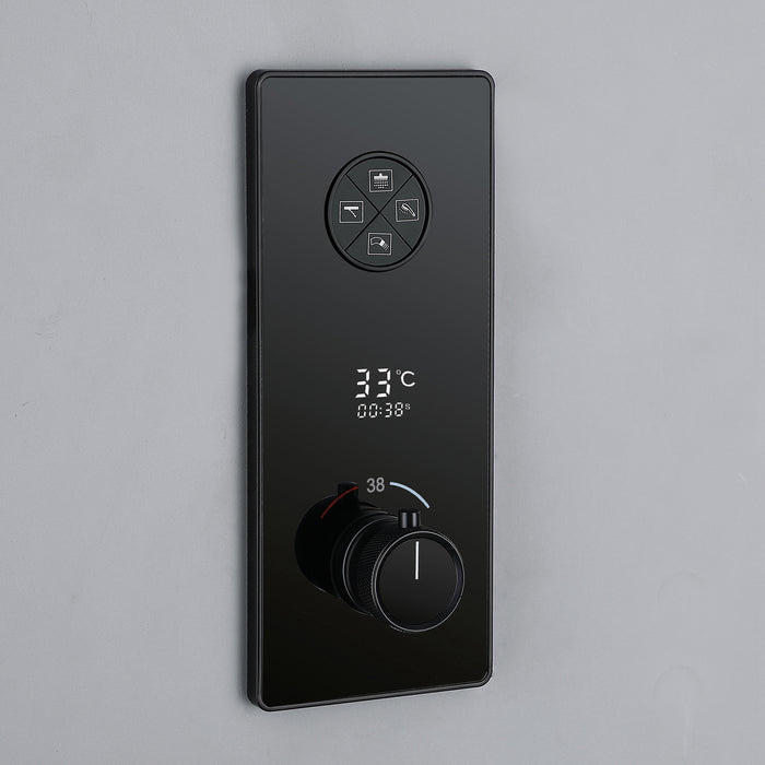 Matte Black Smart Digital Display Panel Thermostatic Shower System Button 4-Function Bathroom Shower with Rain Shower Faucet and Hand Shower Set