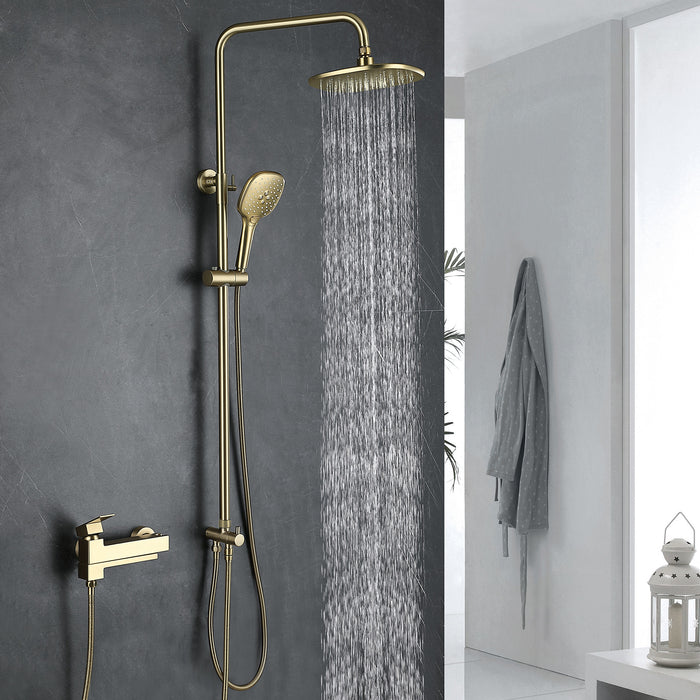 Golden 3-function Surface-mounted Hot and Cold Water Bathroom Shower System