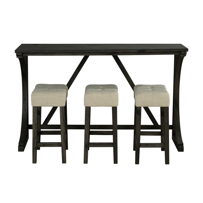 Juego de mesa de comedor y bar rústico de 59" con 3 taburetes para apartamento, puertos de carga USB-A y USB-C