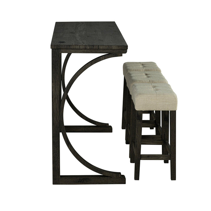 Juego de mesa de comedor y bar rústico de 59" con 3 taburetes para apartamento, puertos de carga USB-A y USB-C