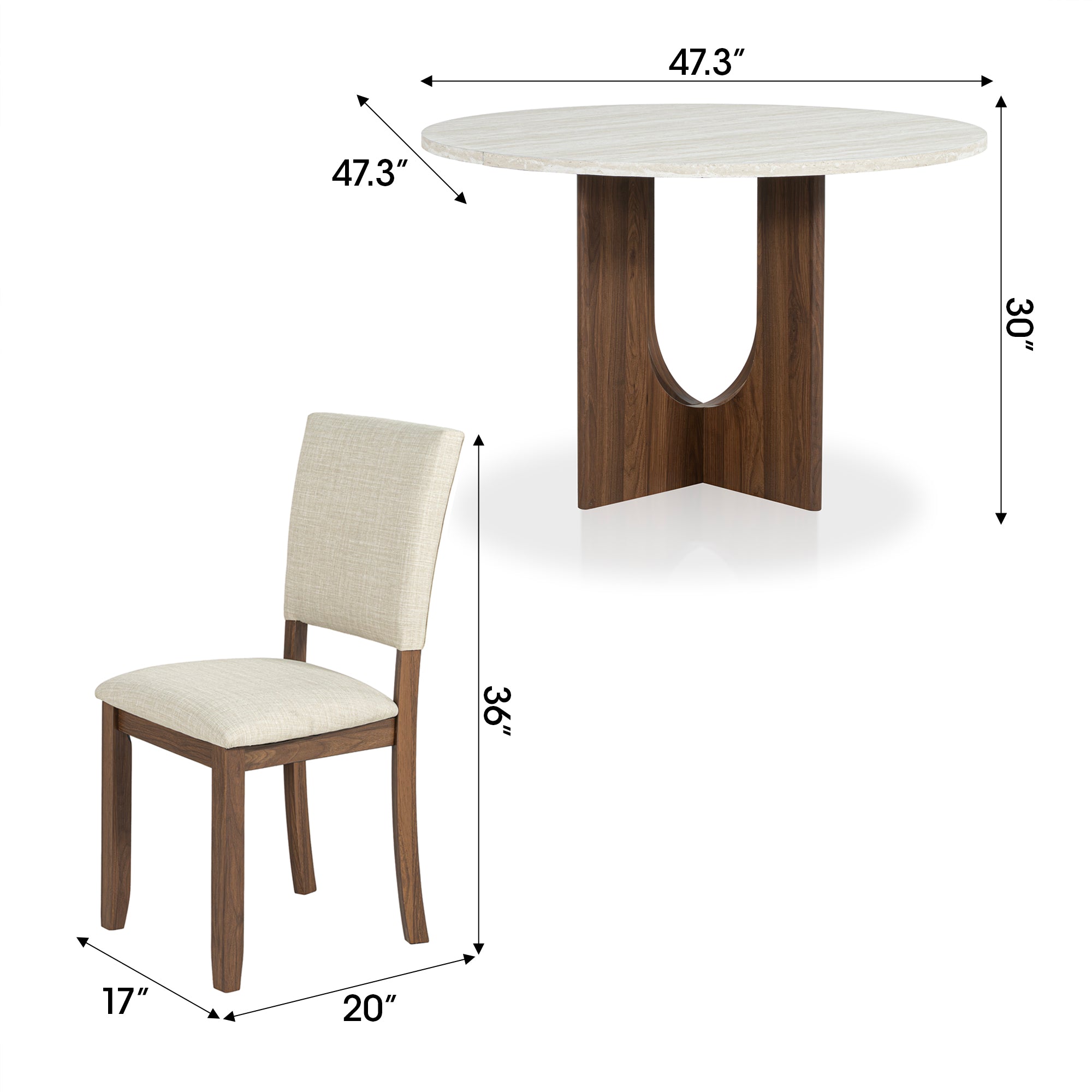Juego de mesa de comedor de 5 piezas de madera maciza de caucho de 48" de ancho con respaldo de silla en forma de diamante