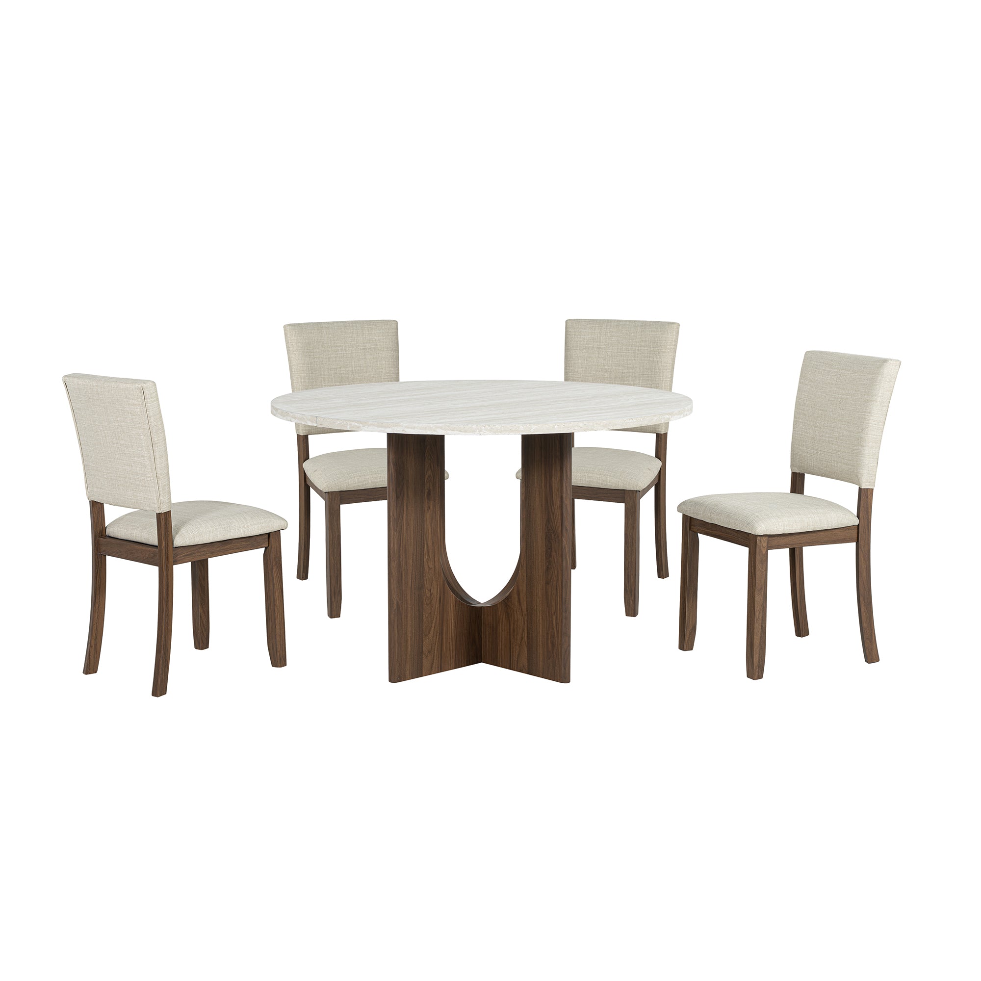Juego de mesa de comedor de 5 piezas de madera maciza de caucho de 48" de ancho con respaldo de silla en forma de diamante