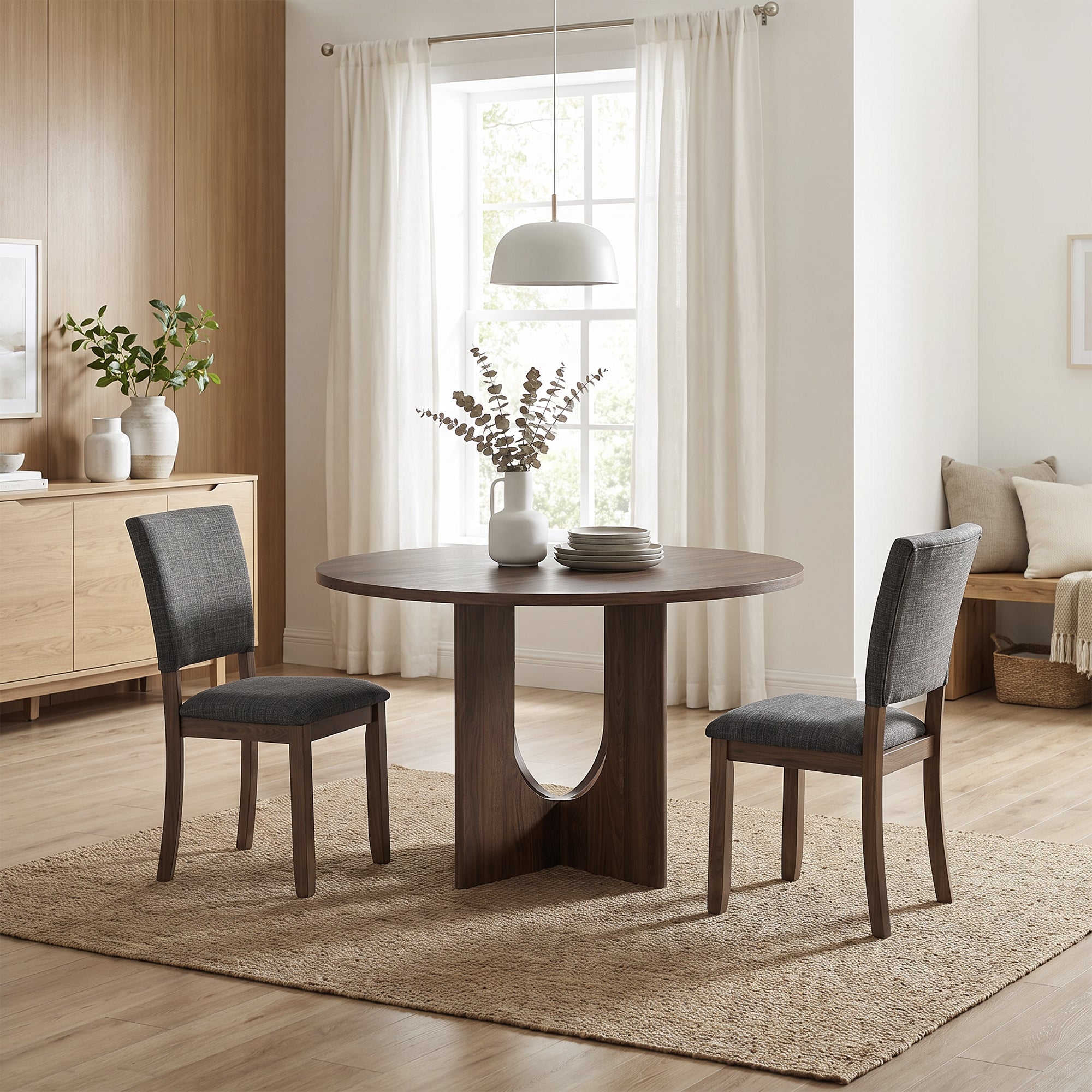 Juego de mesa de comedor de 5 piezas de madera maciza de caucho de 48" de ancho con respaldo de silla en forma de diamante