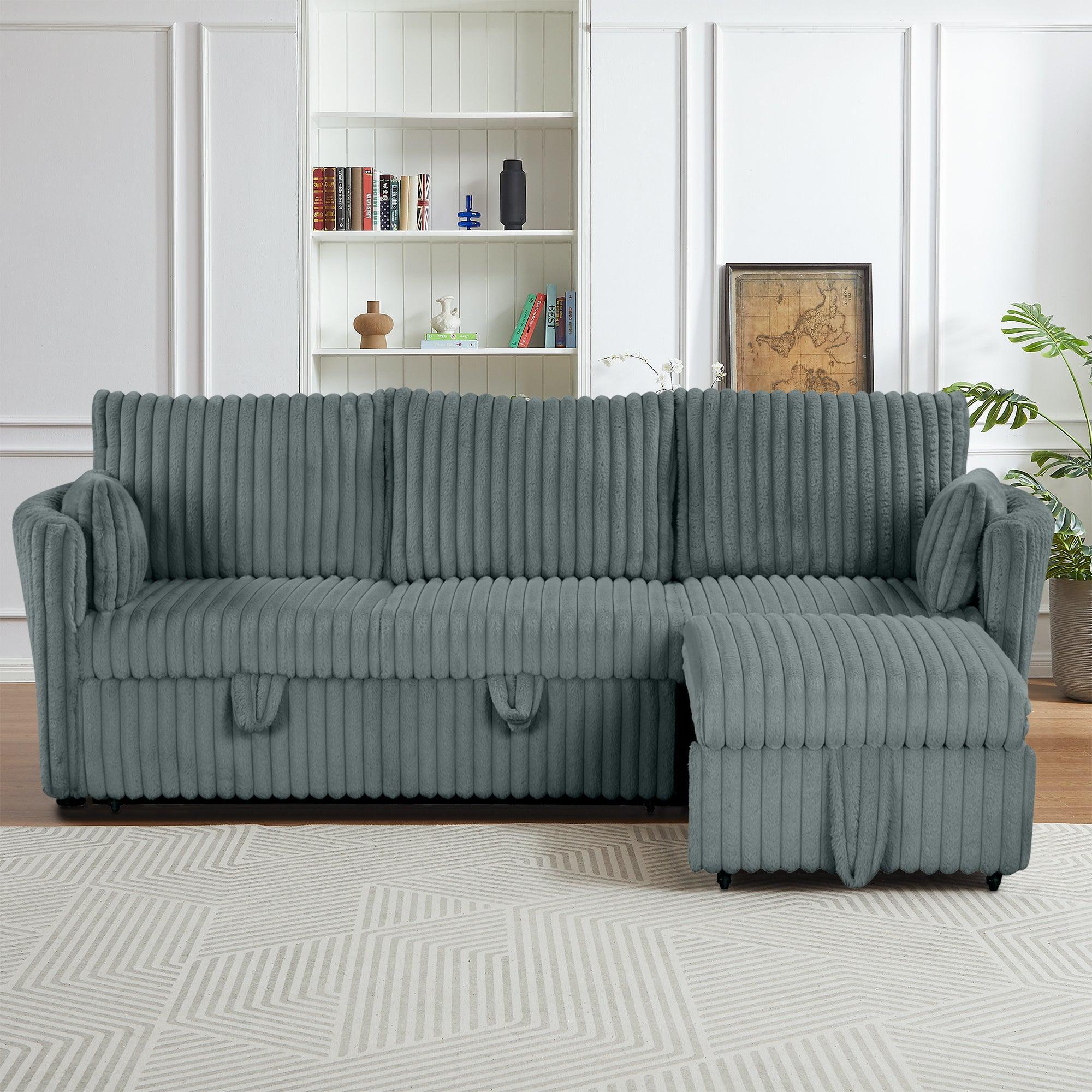 Sofá cama seccional convertible extragrande de piel sintética gris oscuro, sofá cama y sillón extraíble con 2 almohadas y puertos de carga USB para sala de estar.