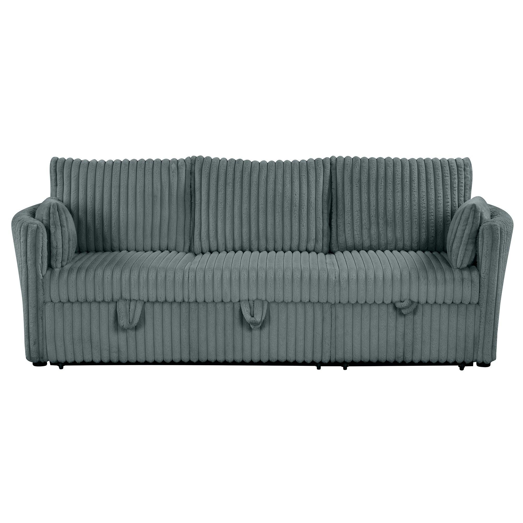 Sofá cama seccional convertible extragrande de piel sintética gris oscuro, sofá cama y sillón extraíble con 2 almohadas y puertos de carga USB para sala de estar.