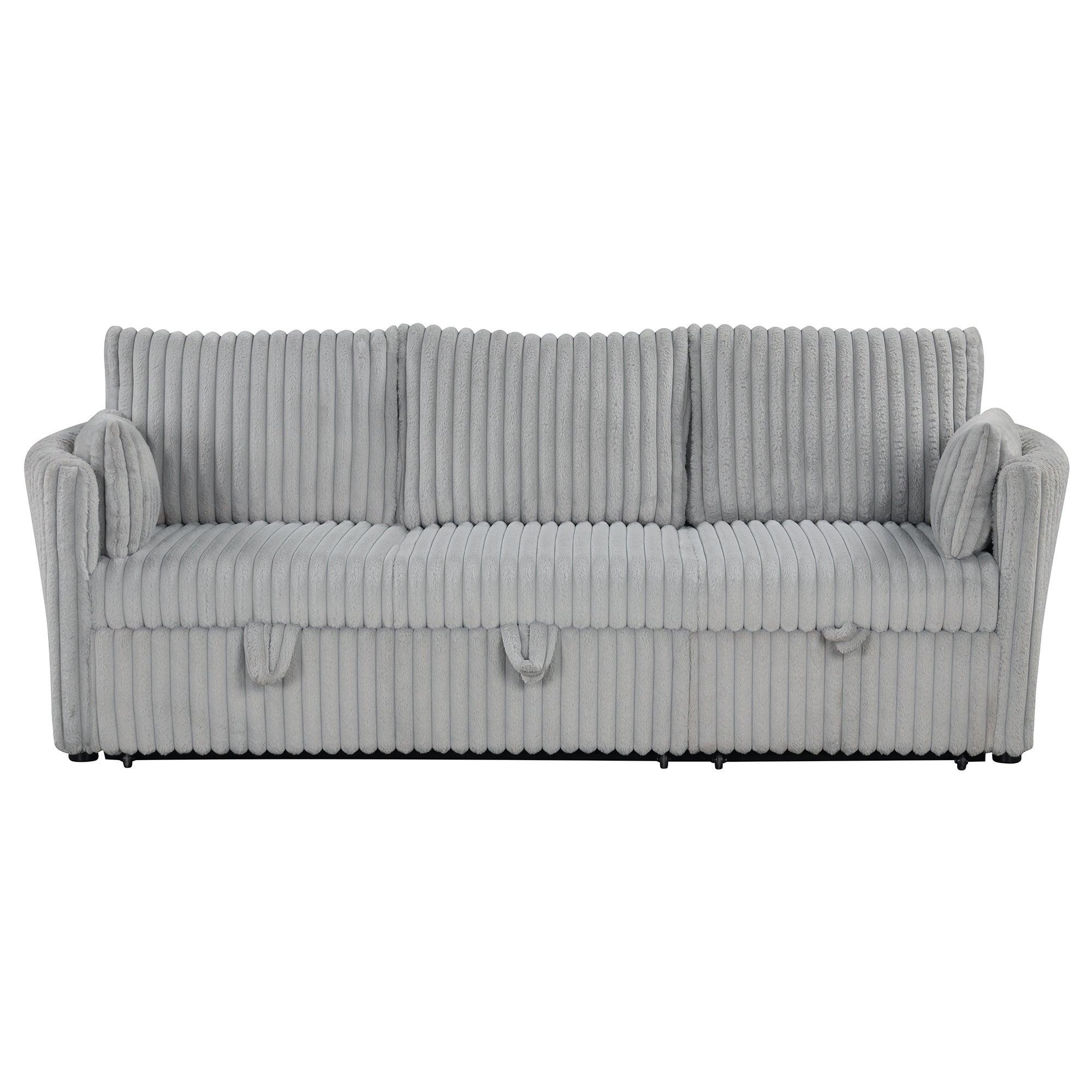 Sofá cama seccional convertible extragrande de piel sintética gris claro, sofá cama y sillón extraíble con 2 almohadas y puertos de carga USB para sala de estar.