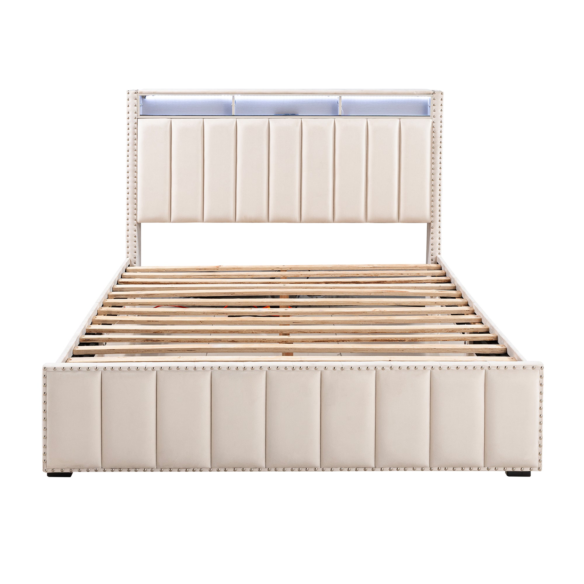 Farese Full & Queen Platform Bed Frame Storage Headboard with LED Light, No Box Spring Needed