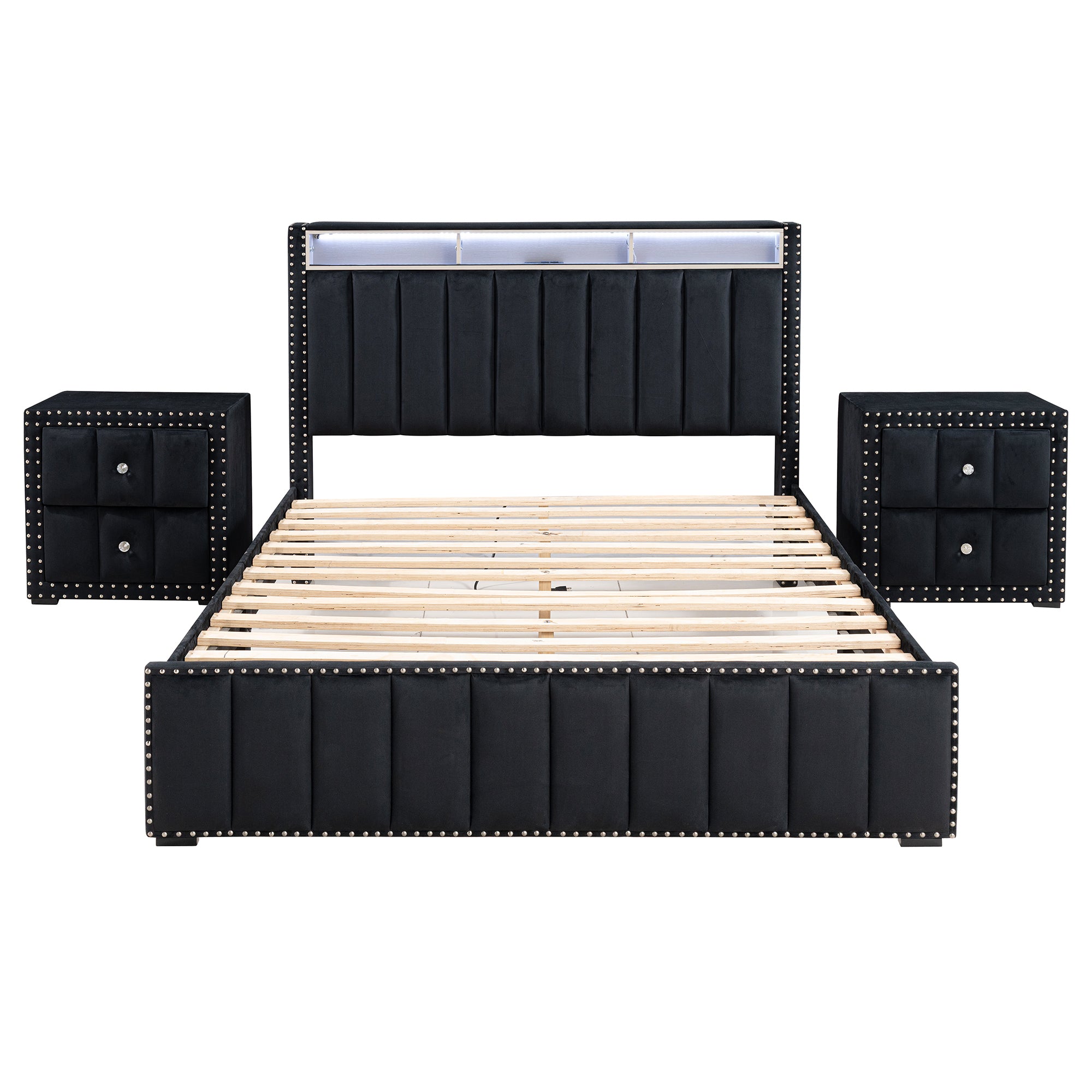 Cama de plataforma beige con elegante diseño capitoné, mueble de dormitorio duradero con soporte de listones de madera, sin necesidad de somier.