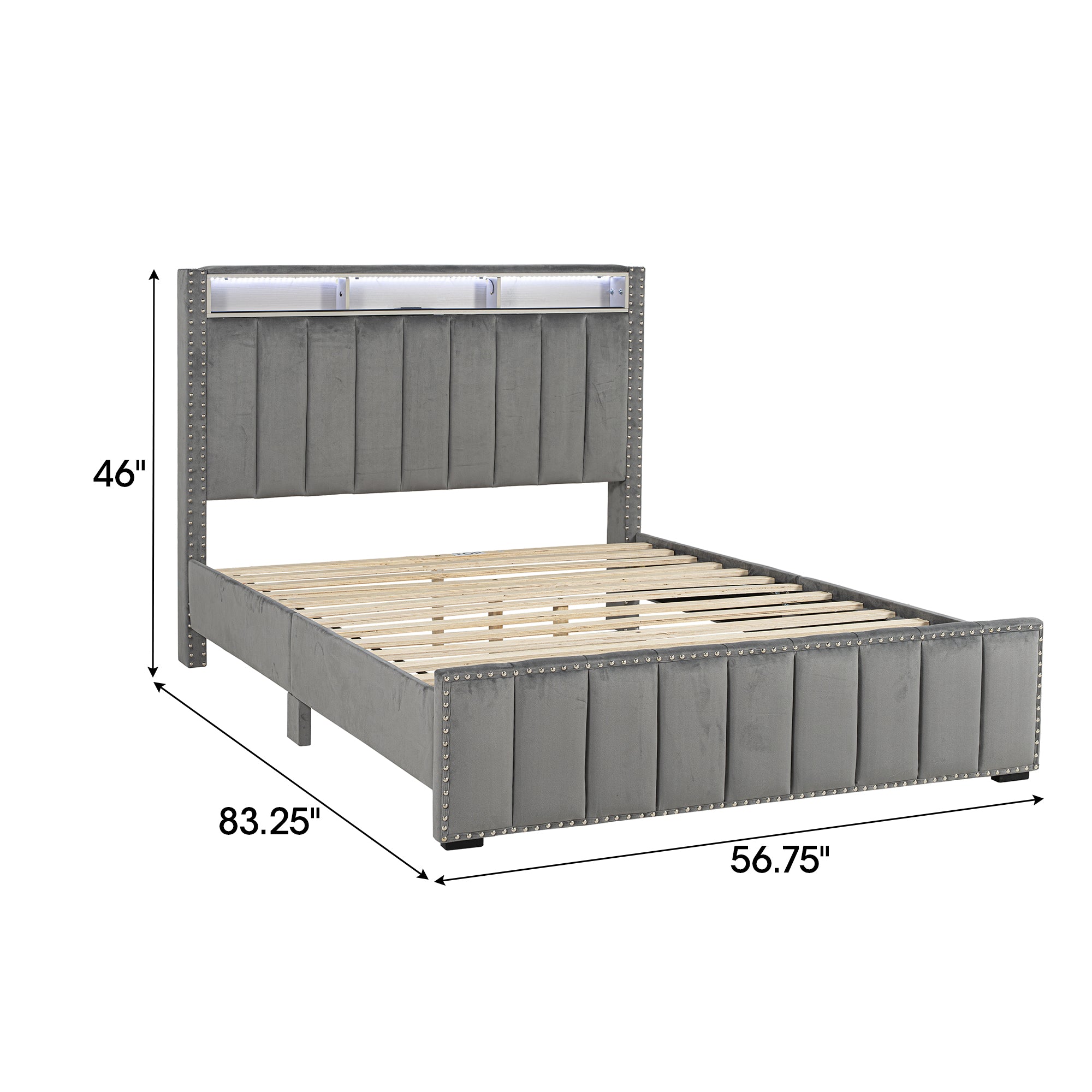 Cama de plataforma beige con elegante diseño capitoné, mueble de dormitorio duradero con soporte de listones de madera, sin necesidad de somier.