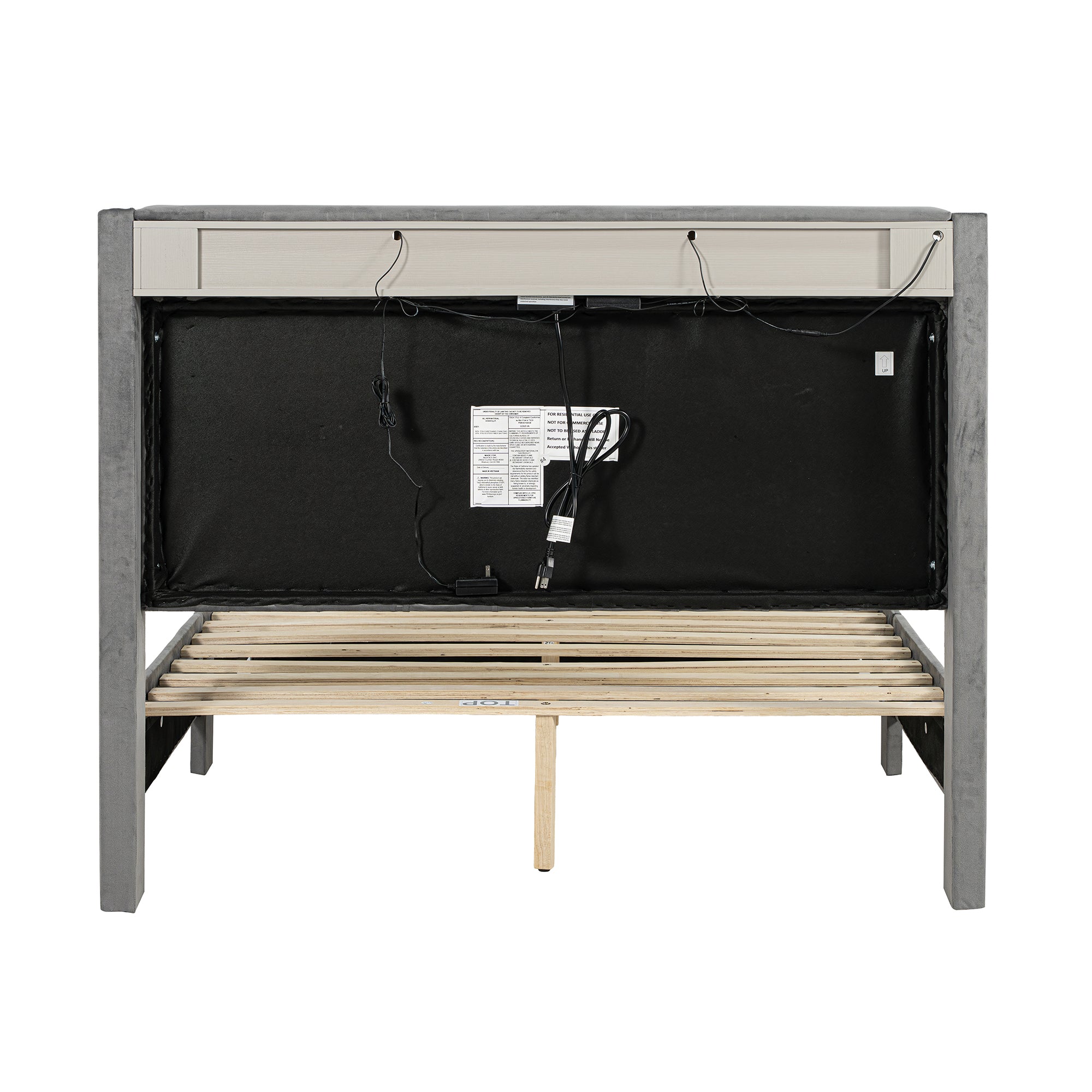 Cama de plataforma beige con elegante diseño capitoné, mueble de dormitorio duradero con soporte de listones de madera, sin necesidad de somier.