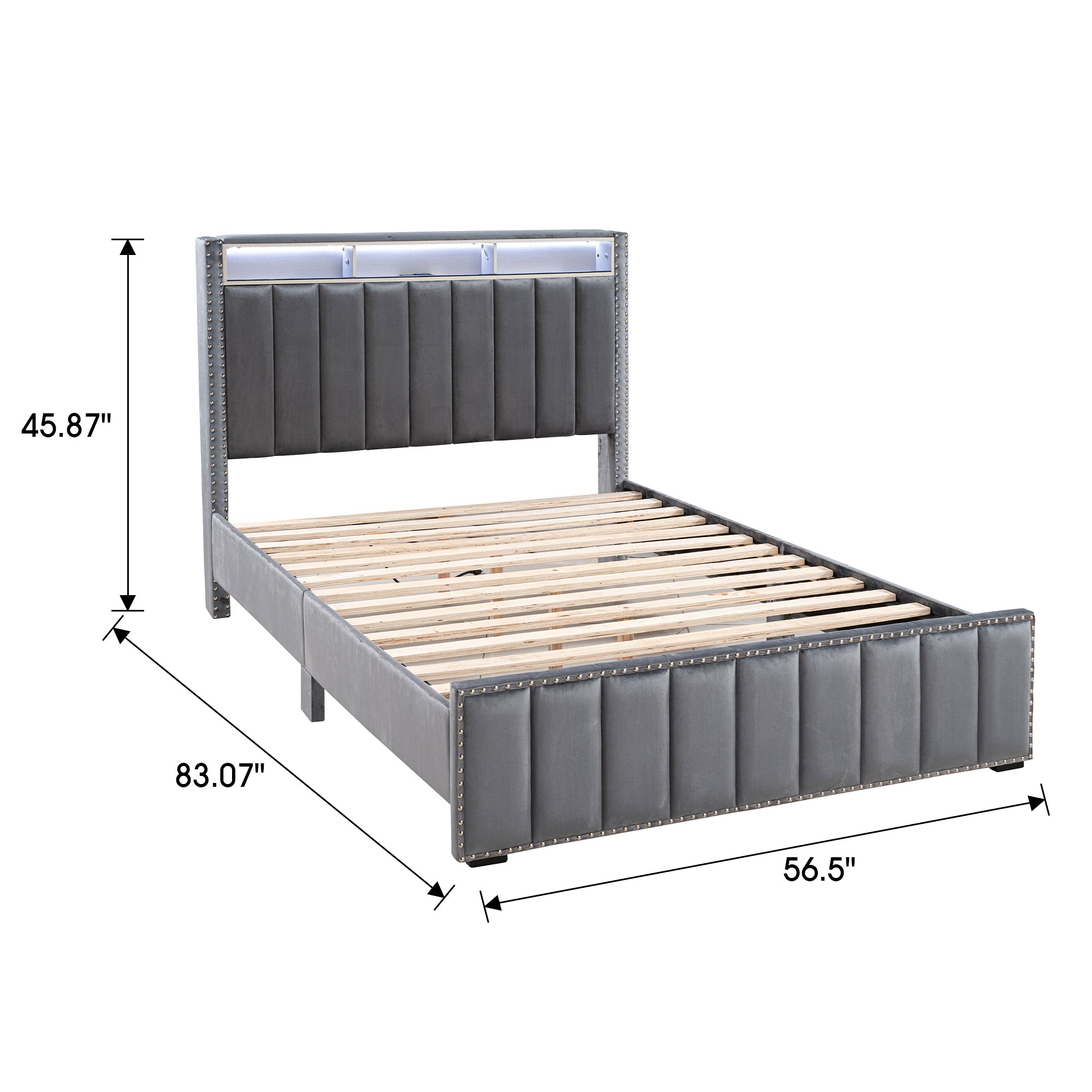 Farese Full & Queen Platform Bed Frame Storage Headboard with LED Light, No Box Spring Needed