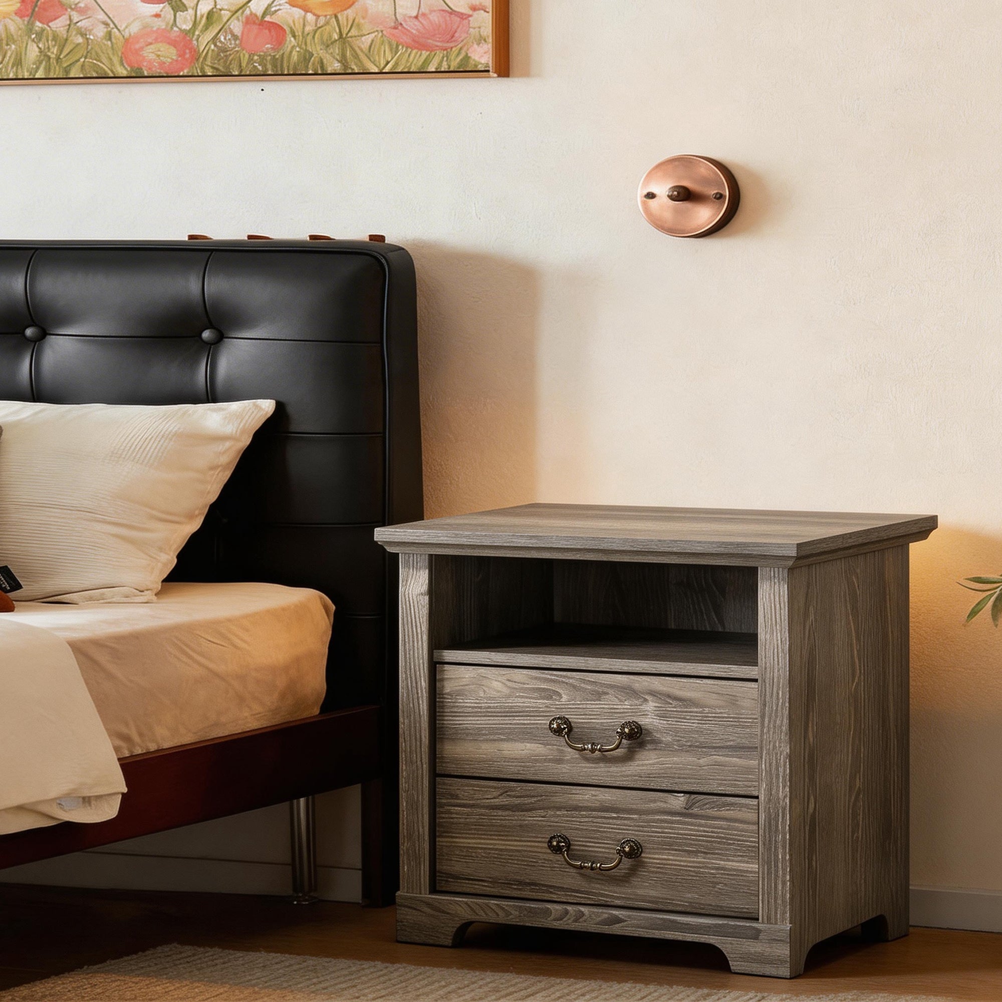 Mesa auxiliar de 40,6 cm en gris estilo granja con puerta estilo granero y estante abierto de Furniture of America