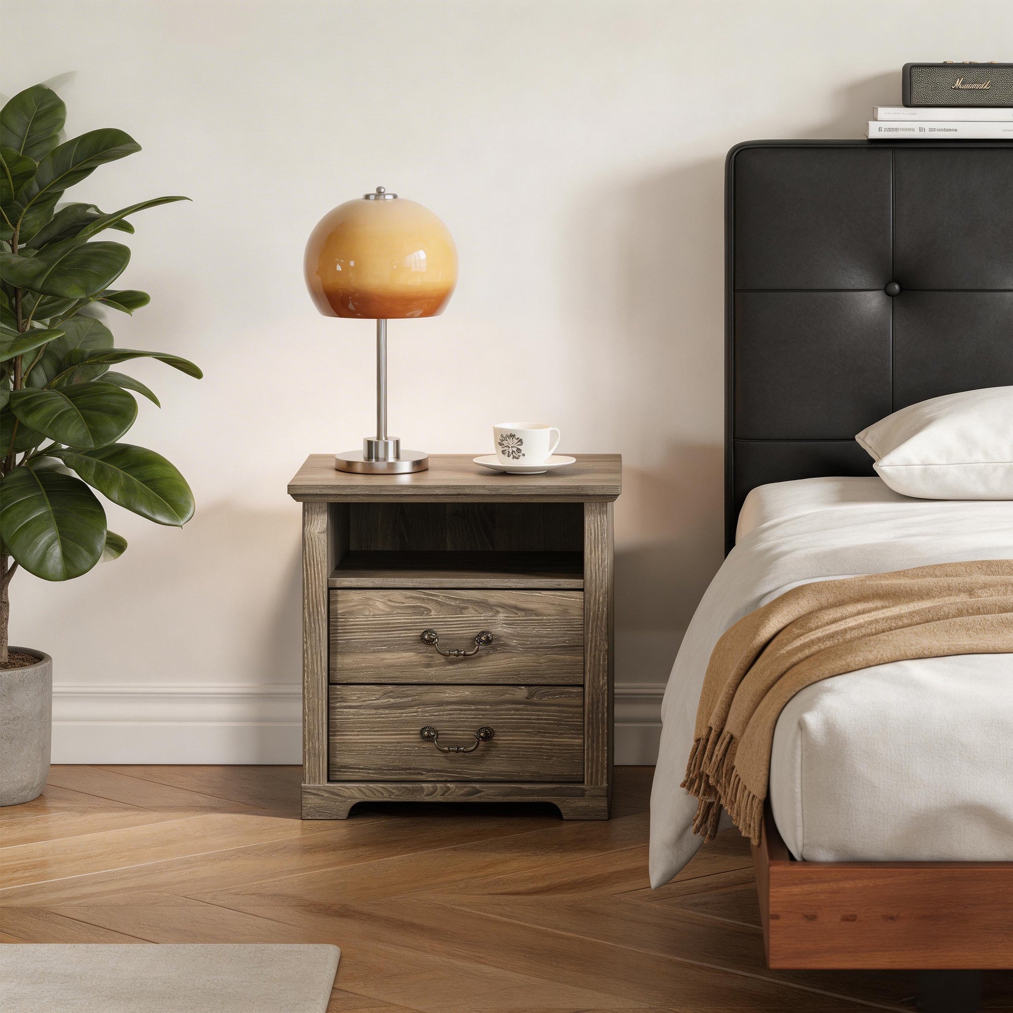 Mesa auxiliar de 40,6 cm en gris estilo granja con puerta estilo granero y estante abierto de Furniture of America