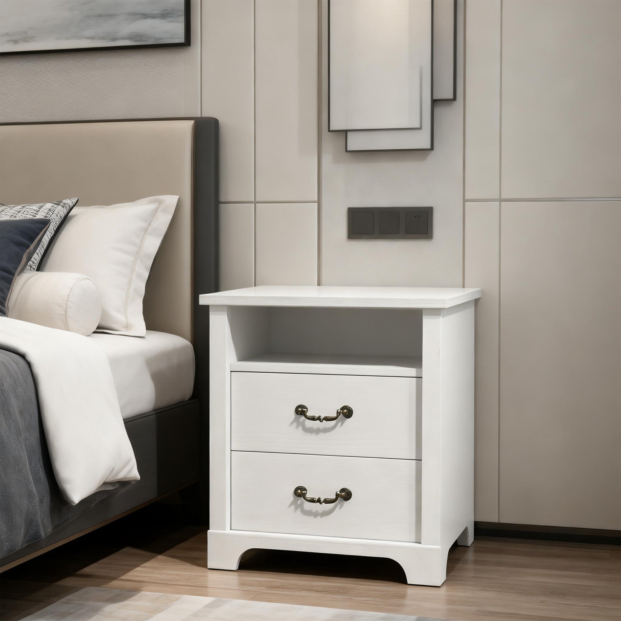Mesa auxiliar de 40,6 cm en gris estilo granja con puerta estilo granero y estante abierto de Furniture of America