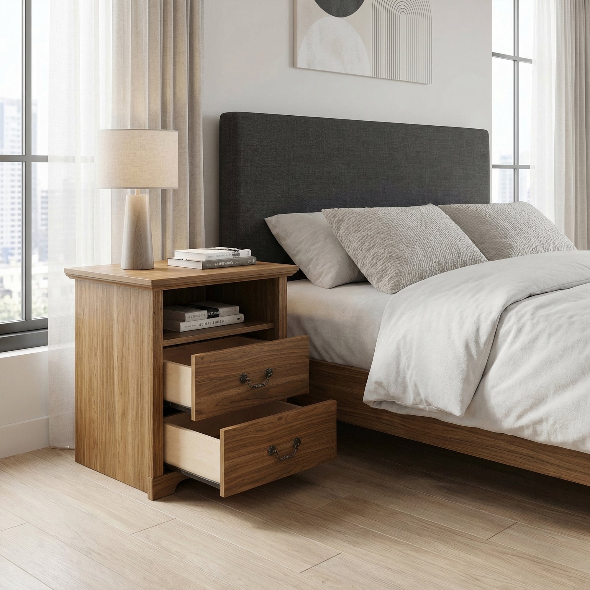 Mesa auxiliar de 40,6 cm en gris estilo granja con puerta estilo granero y estante abierto de Furniture of America
