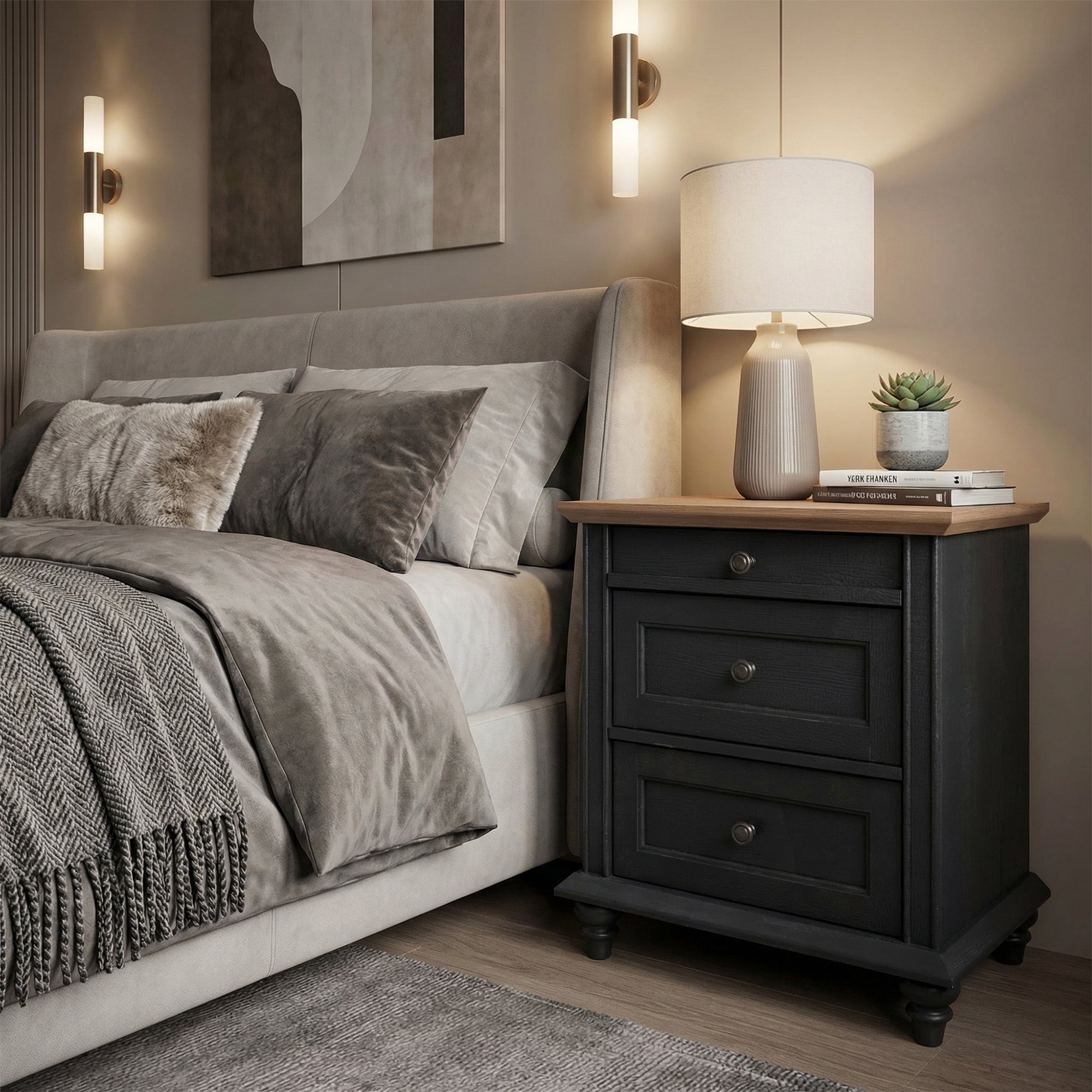 Mesa auxiliar de 40,6 cm en gris estilo granja con puerta estilo granero y estante abierto de Furniture of America